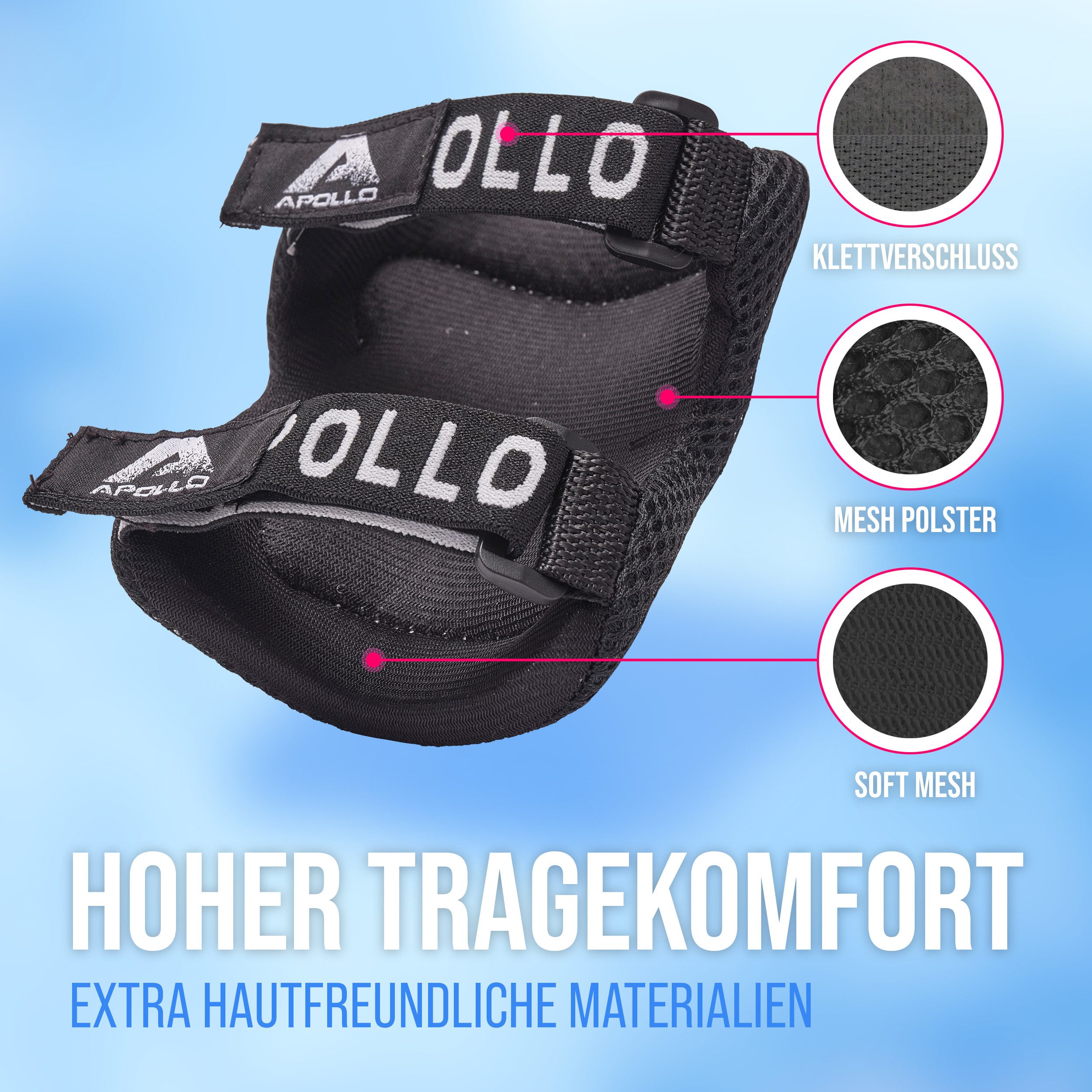 Apollo Protektoren-Set Schoner Set Kinder, Knie und Ellenbogenschützer Kinder, Protektoren (Ellenbogenschutz, Handgelenkschutz, Knieschutz), elastisch & verstellbar
