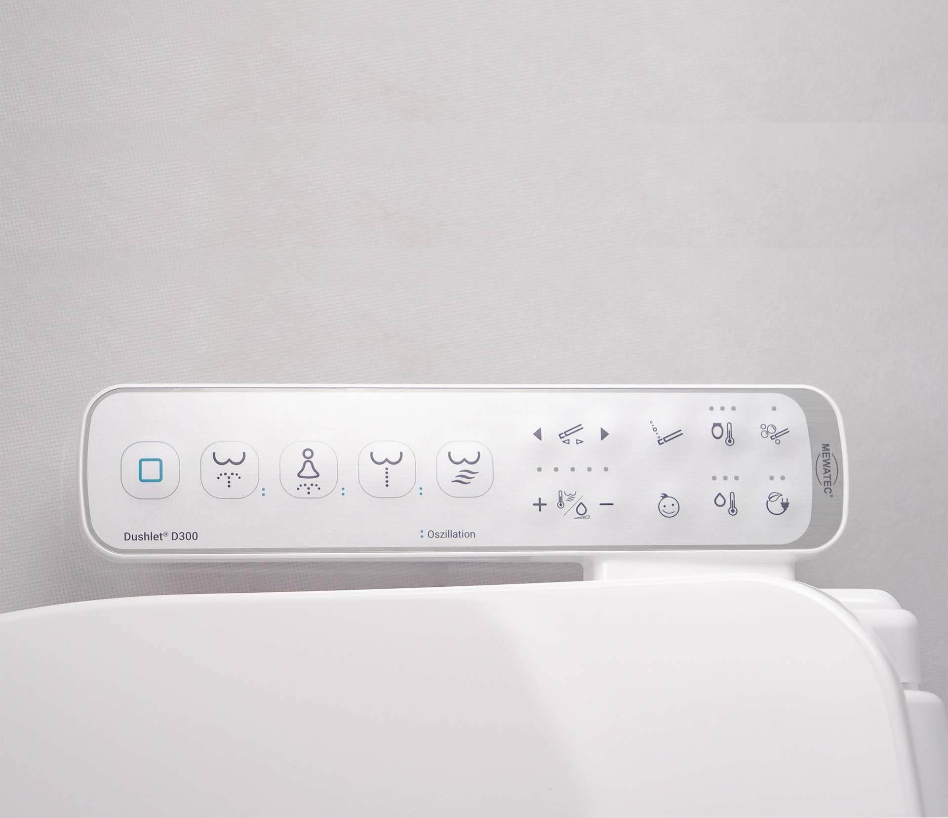 MEWATEC Dusch-WC-Sitz D300 2.0, - Dusch-WC im flachen Design mit Warmluftföhn