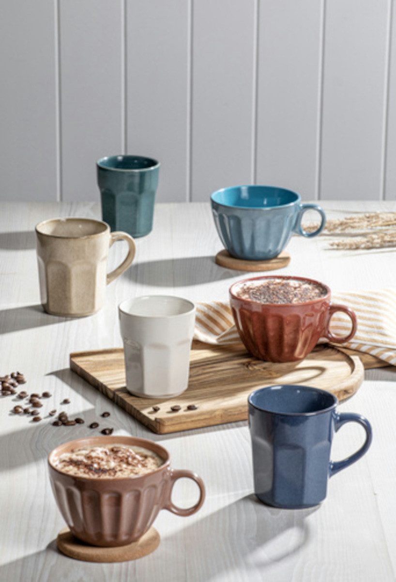Ladelle Becher ELAN Becher- und Untersetzerset salbeigrün, Steinzeug / Kork, Elan Sage Green Duo Mug & Coaster Set Assorted
