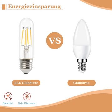 ZMH LED-Leuchtmittel Warmweiß 4W lampe Glühbirnen Vintage Lampe Birnen Schlafzimmer, E27, 6 St., 2700k, T30 LED Lampe Retro Filament Energiesparlampe Nicht Dimmbar