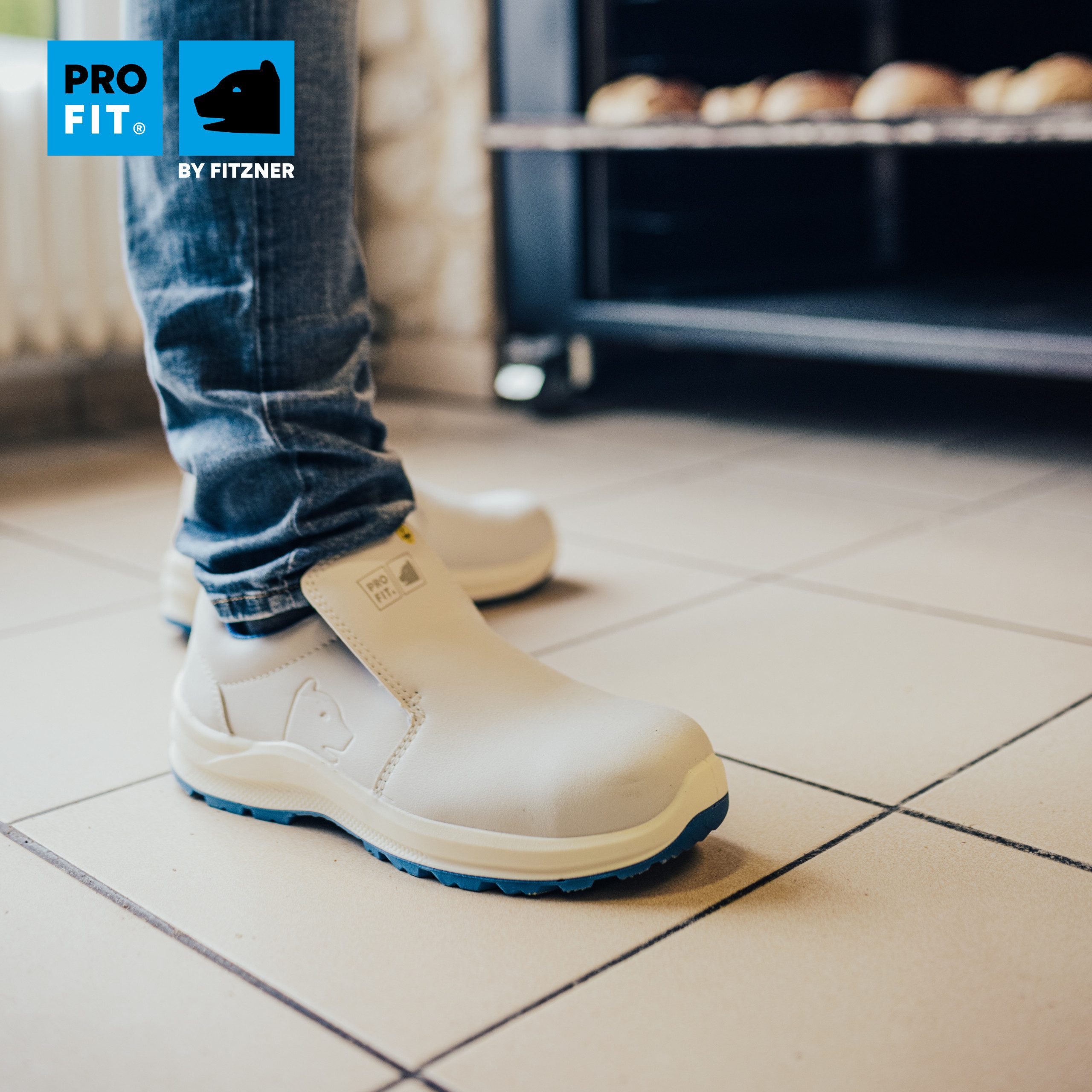PRO FIT 120 ESD Sicherheitsschuhe S2 "Arctos white low", weiß/blau, Arbeitsschuh (1, Paar) Zehenschutzkappe, Atmungsaktiv, für Arbeiten im Weißbereich