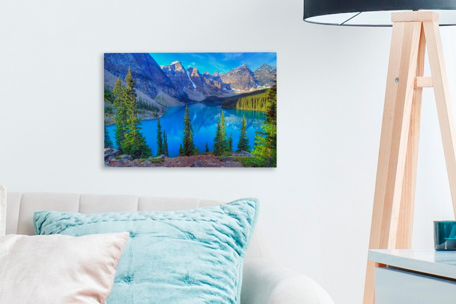 OneMillionCanvasses® Leinwandbild Farbenfrohe Banff in St), Park (1 Kanada, Leinwandbilder, National Aufhängefertig, im cm Umgebung Wandbild 30x20 Wanddeko