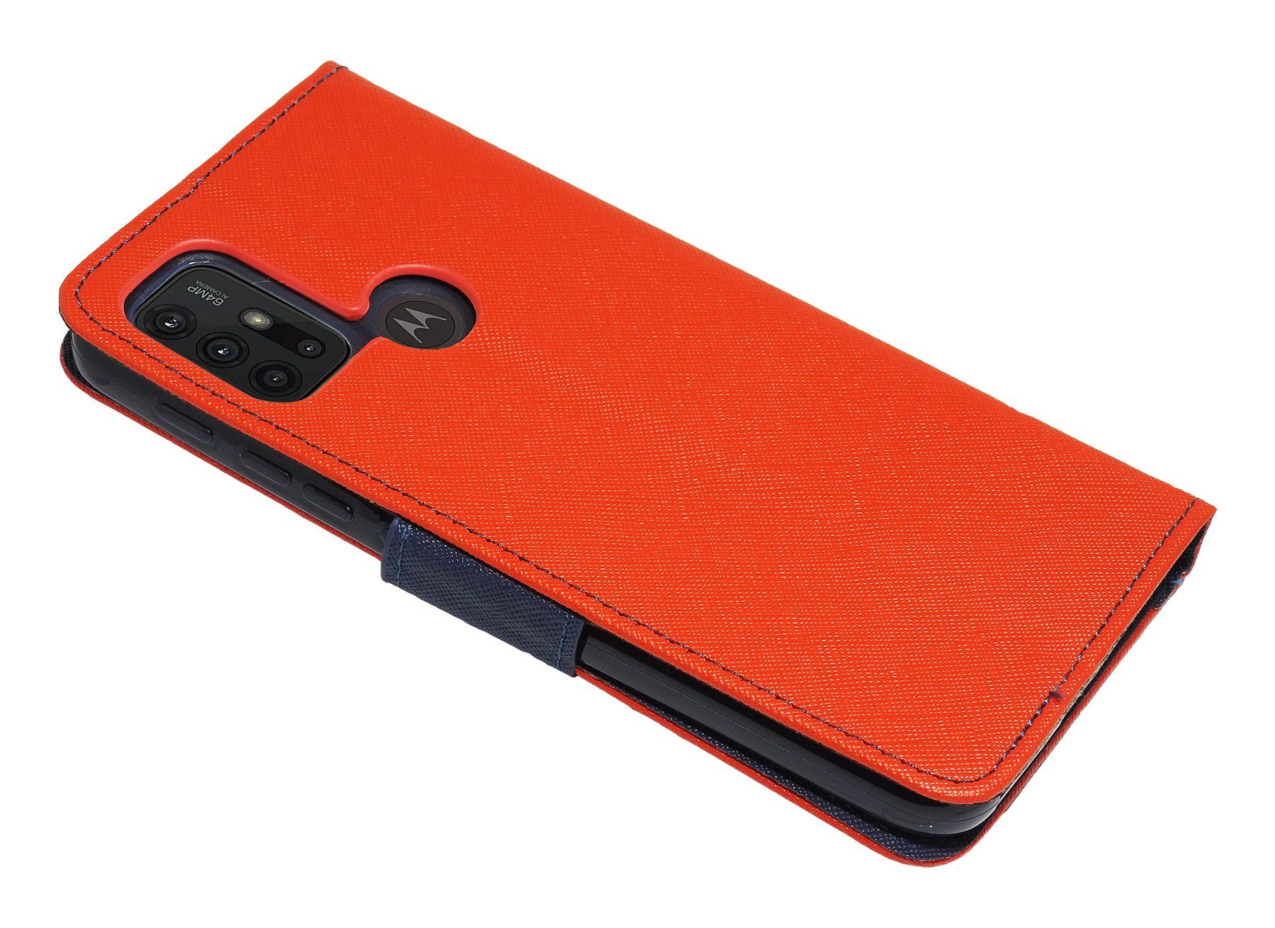 cofi1453 Handyhülle Buch Tasche "Fancy" für MOTOROLA MOTO G30 Rot-Blau 6,5 Zoll, Kunstleder Schutzhülle Handy Wallet Case Cover mit Kartenfächern, Stan