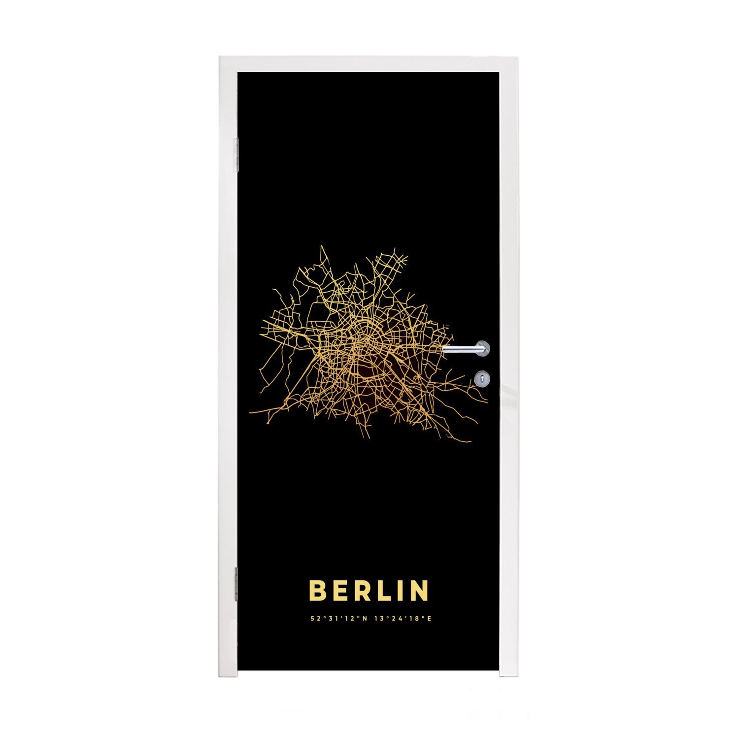 für Tür, cm Karte, Berlin Stadtplan Fototapete St), - - - Türaufkleber, bedruckt, MuchoWow 75x205 (1 Türtapete Gold Matt,