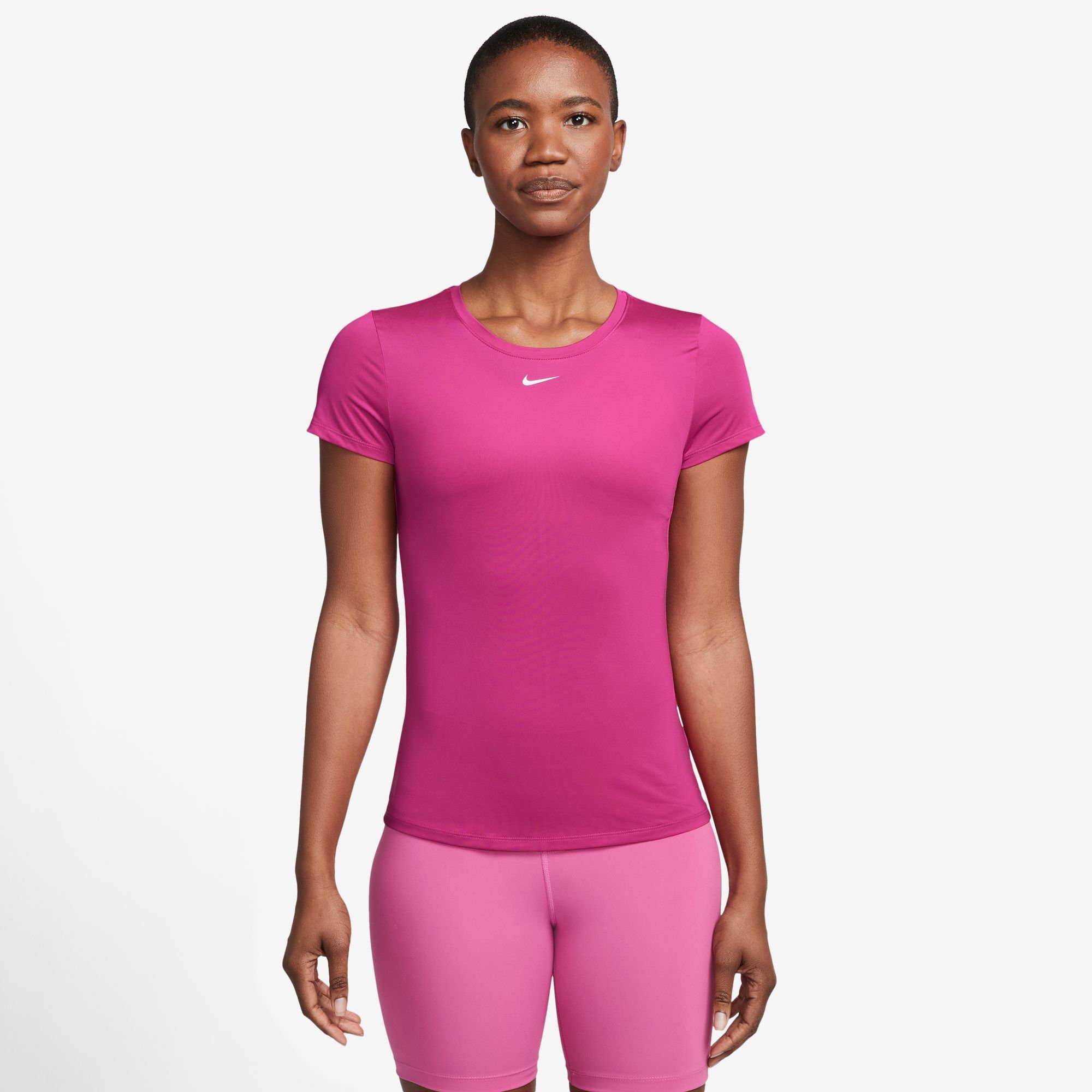 Nike Trainingsshirt DRI-FIT ONE WOMEN'S SLIM FIT SHORT-SLEEVE TOP FIREBERRY/WHITE