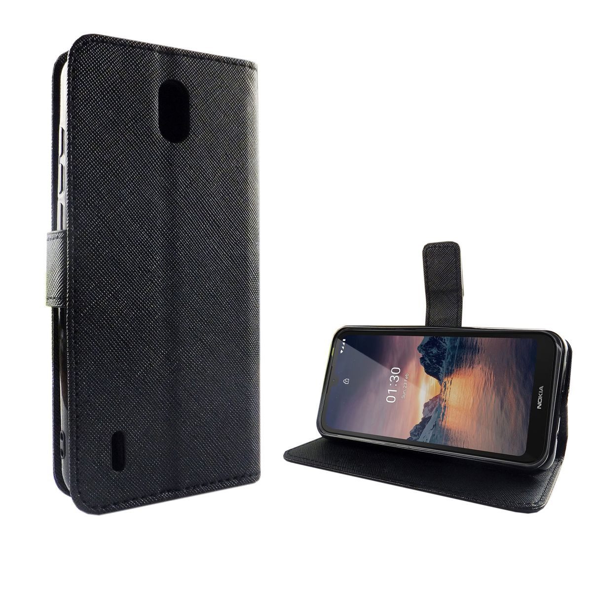 König Design Handyhülle Nokia 1.3, Nokia 1.3 Handyhülle Bookcover Schwarz