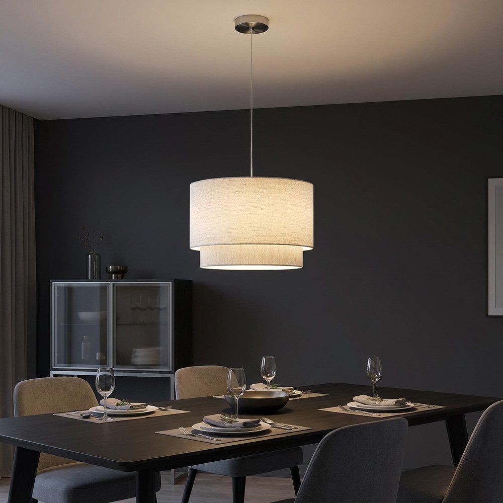 NOWA Pendelleuchte, Leuchtmittel nicht inklusive, Hängelampe Esstischleuchte Pendellampe Textilschirm beige H 150 cm