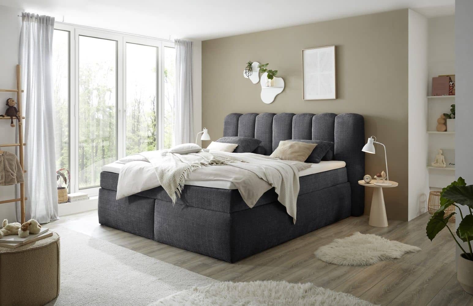 ED EXCITING DESIGN Boxspringbett Gibsons – Luxus mit Duo-Matratze & HR-Topper 180x200/200x200 (Komplettbett inkl. Topper & Duo-Matratze), inkl. Matratze & Topper, H3/H4, Liegehöhe 66 cm, Bezug waschbar 40 °C