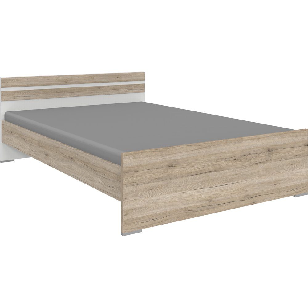 Lomadox Bettgestell JOHANNESBURG-43, in San Remo Eiche Nb. mit weiß, Einlasstiefe für Lattenrost ca. 12 cm