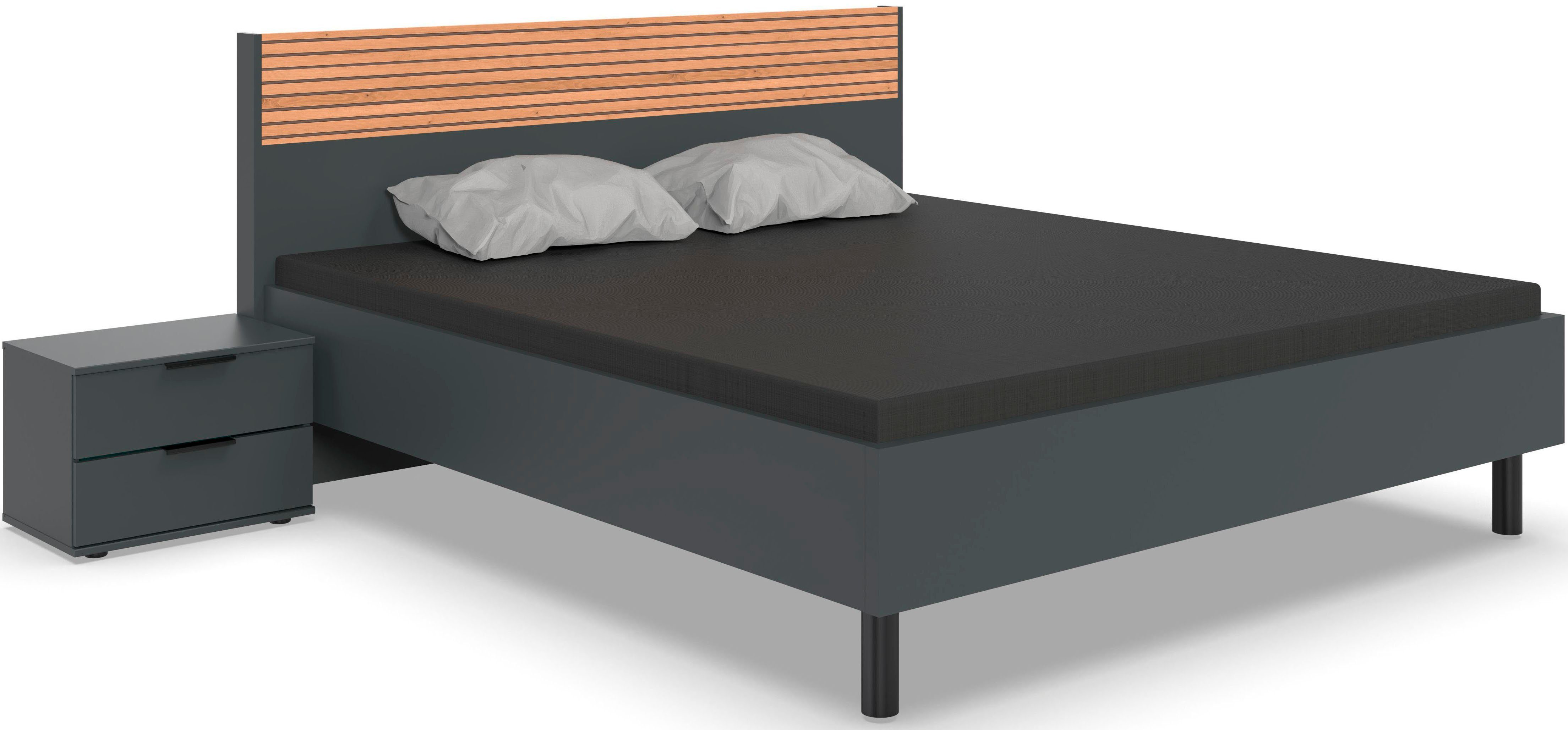 Wimex Bettanlage Rotterdam, Set INKLUSIVE 2 Nachtkommoden, angesagte Lamellen-Optik im Kopfteil