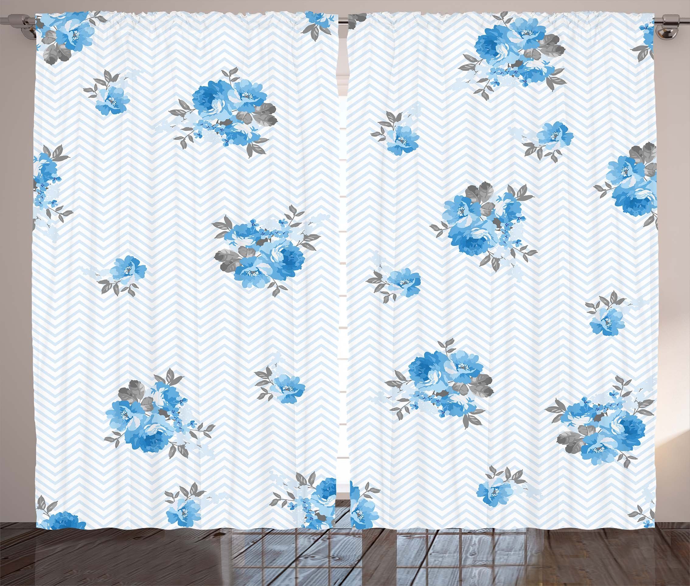 Blume Abakuhaus, Farbe Gardine Romantische und Rose Kräuselband mit Vorhang Haken, Blaue Schlaufen Schlafzimmer
