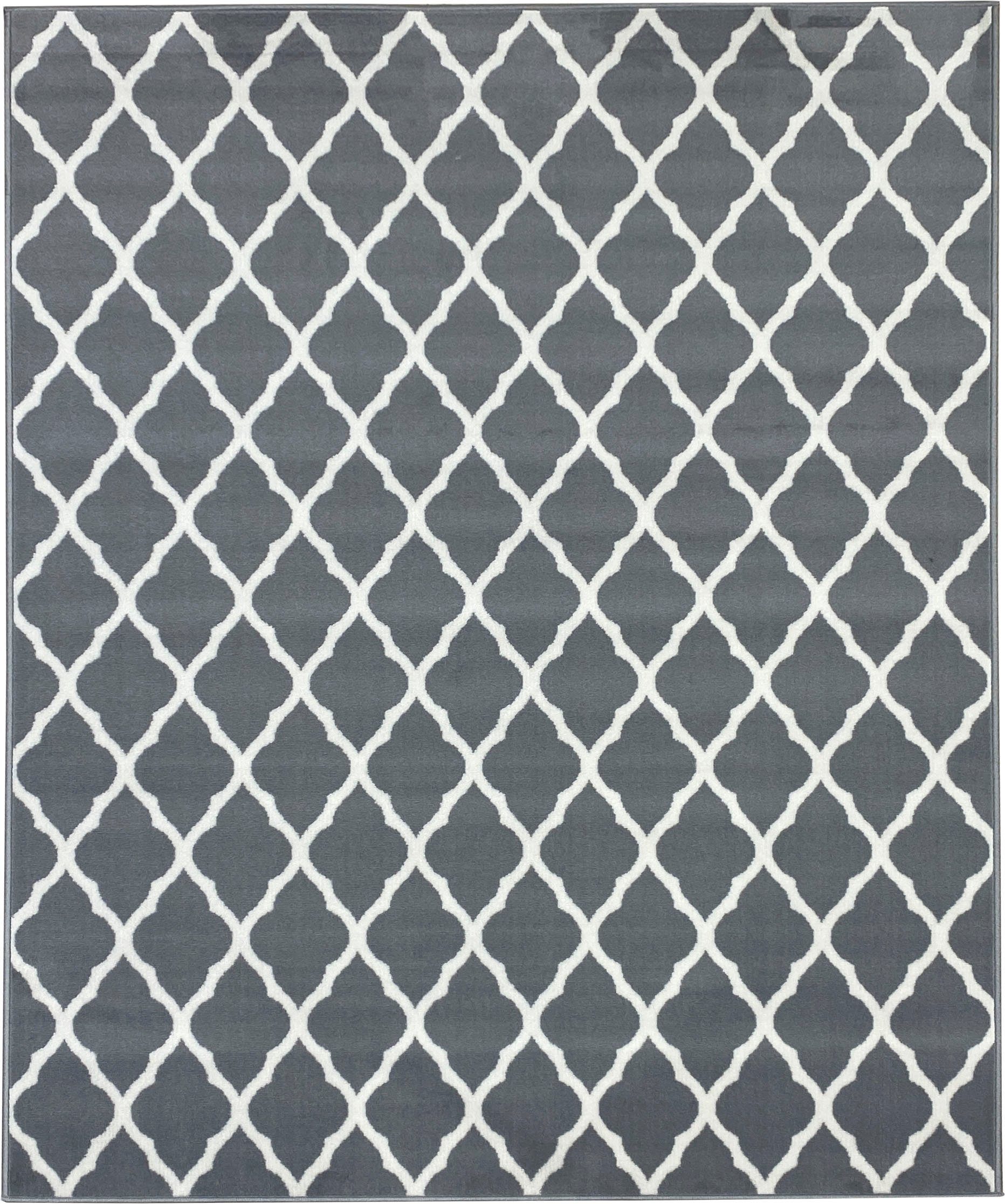 Rauten-Design, modern, Leonique, rechteckig, grafisches Elliota, Teppich 7 grau Kurzflor-Teppich mm, Höhe: