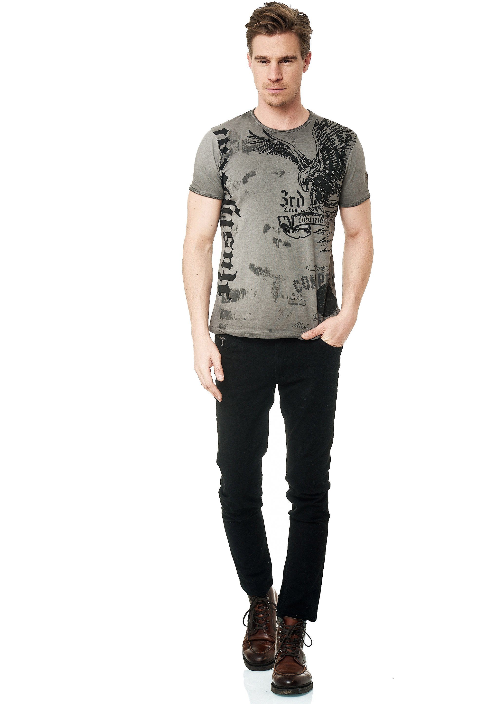 Rusty Neal T-Shirt mit Adler-Print grau-schwarz