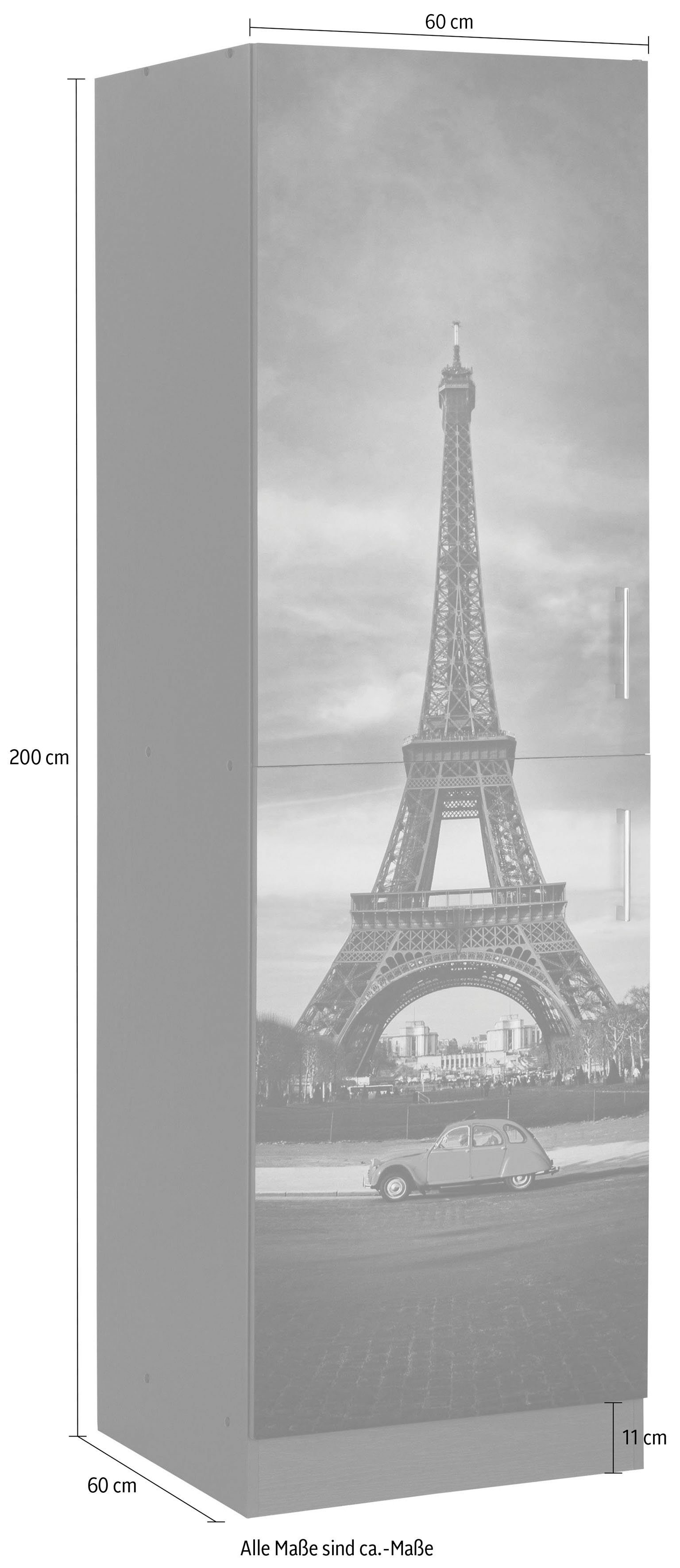 HELD MÖBEL Vorratsschrank Paris mit Stauraum, viel | breit, 200 graphit hoch, graphit 60 cm Digitaldruck cm hochwertigem