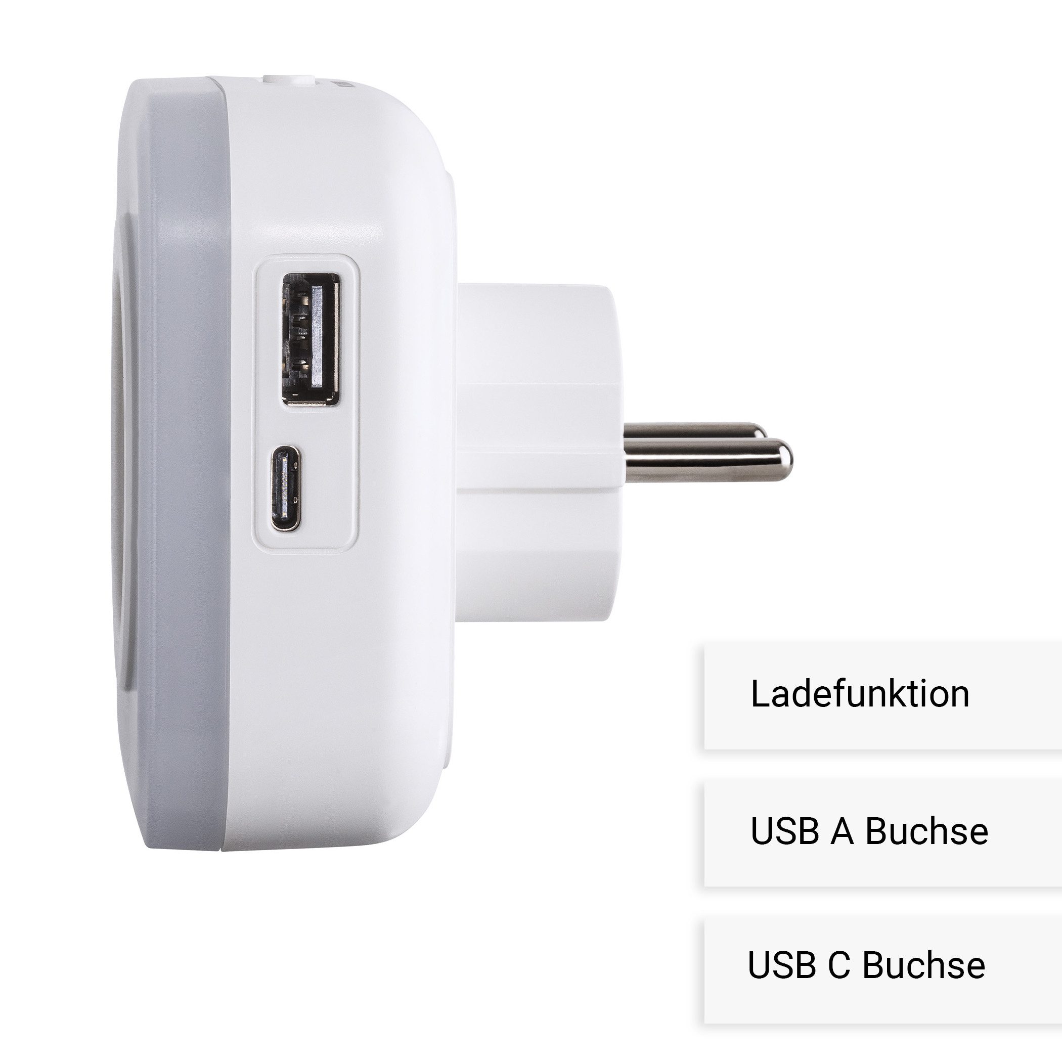 SEBSON LED Nachtlicht Steckdosenlampe 2er Set - Lichtsensor, USB, Ein- und Ausschalter, LED integriert, warmweiß, Zwischenstecker, USB-A und USB-C Anschluss, Dä – Bild 5 von 5