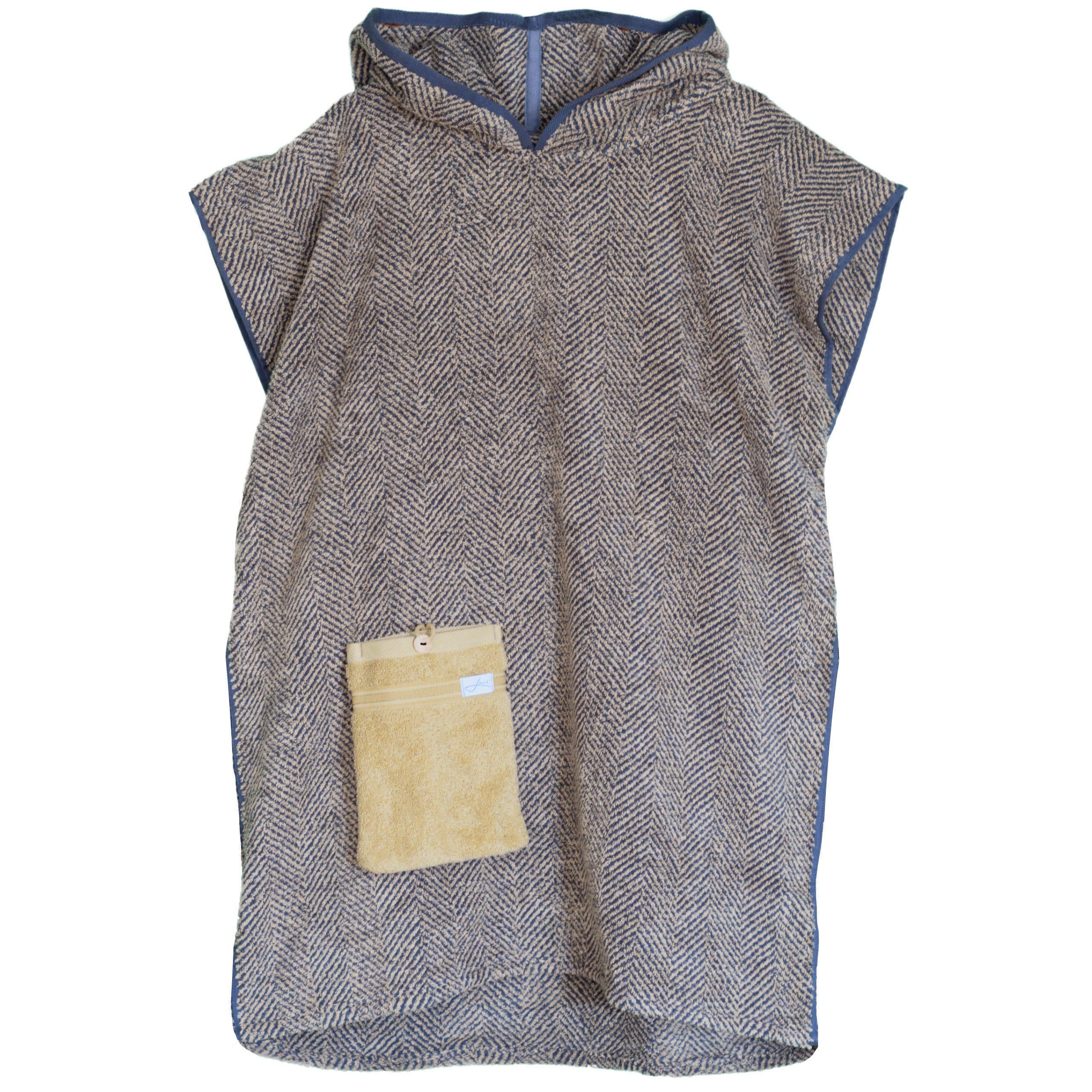 Lou-i Badeponcho Badeponcho Herringbone unisex Made in Germany, Kapuze, Tasche mit Knopf, mit Kapuze und Tasche