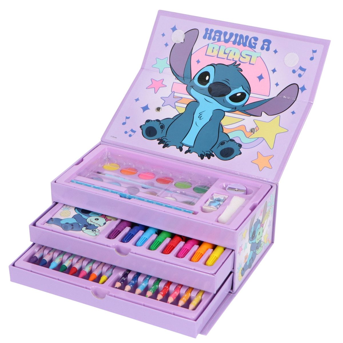 Textiel Trade B.V. Farbkasten Disney Lilo & Stitch Malkasten mit Schublade Kinder Malset ab 3 Jahren