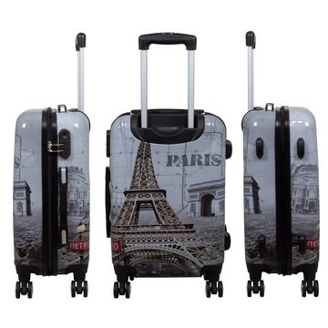 Trendyshop365 Hartschalen-Trolley Paris - Eiffelturm, bunter Koffer mit Motiv, 3 Größen, 4 Rollen, Zahlenschloss, Polycarbonat, Dehnfalte