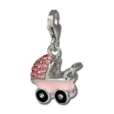 SilberDream Charm-Einhänger SilberDream rosa Charm Kinderwagen, Charmsanhänger Kinderwagen, 925 Sterling Silber, Farbe: rosa, weiß