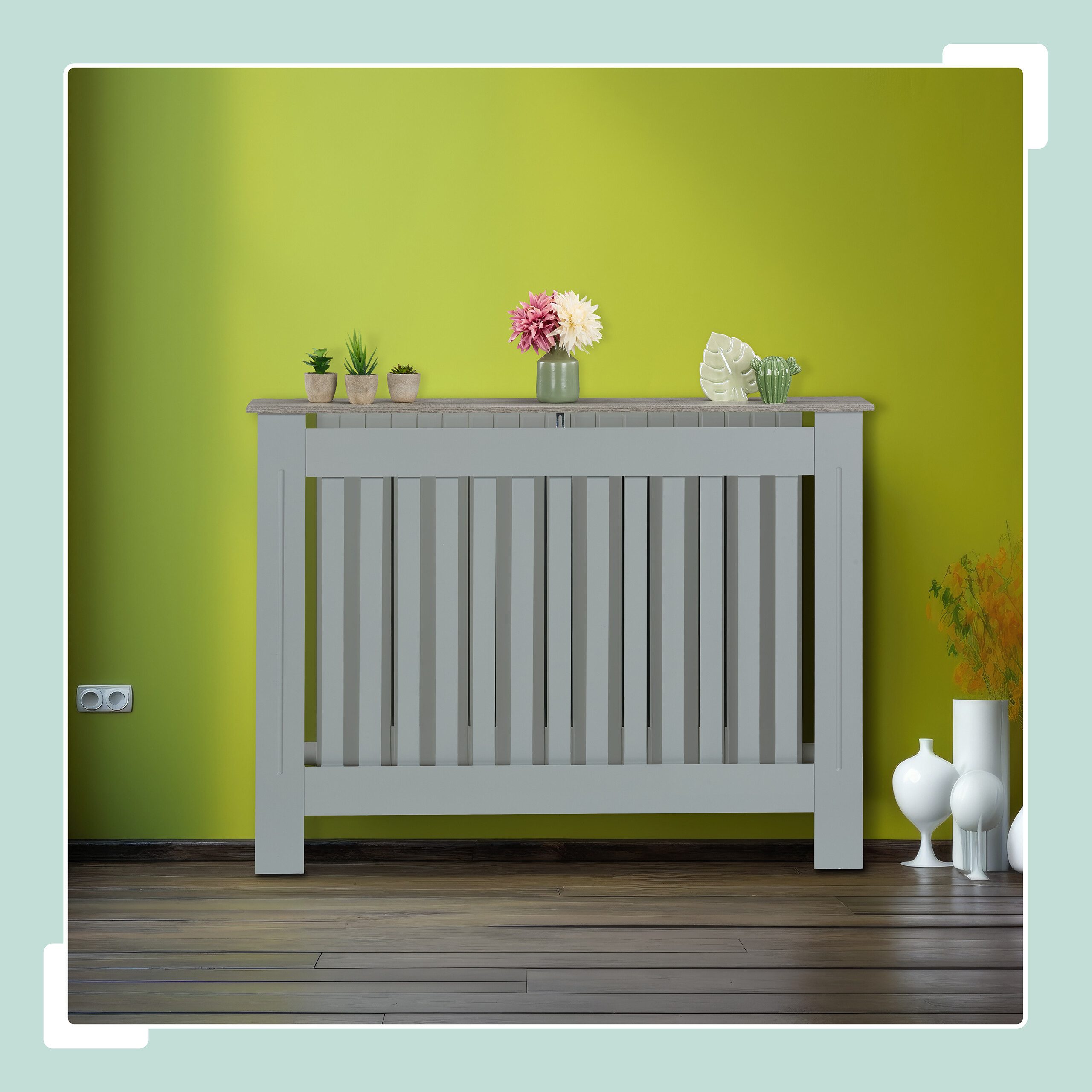 relaxdays Heizungsverkleidung Heizkörperverkleidung m. Holzoptikablage, grau, XL