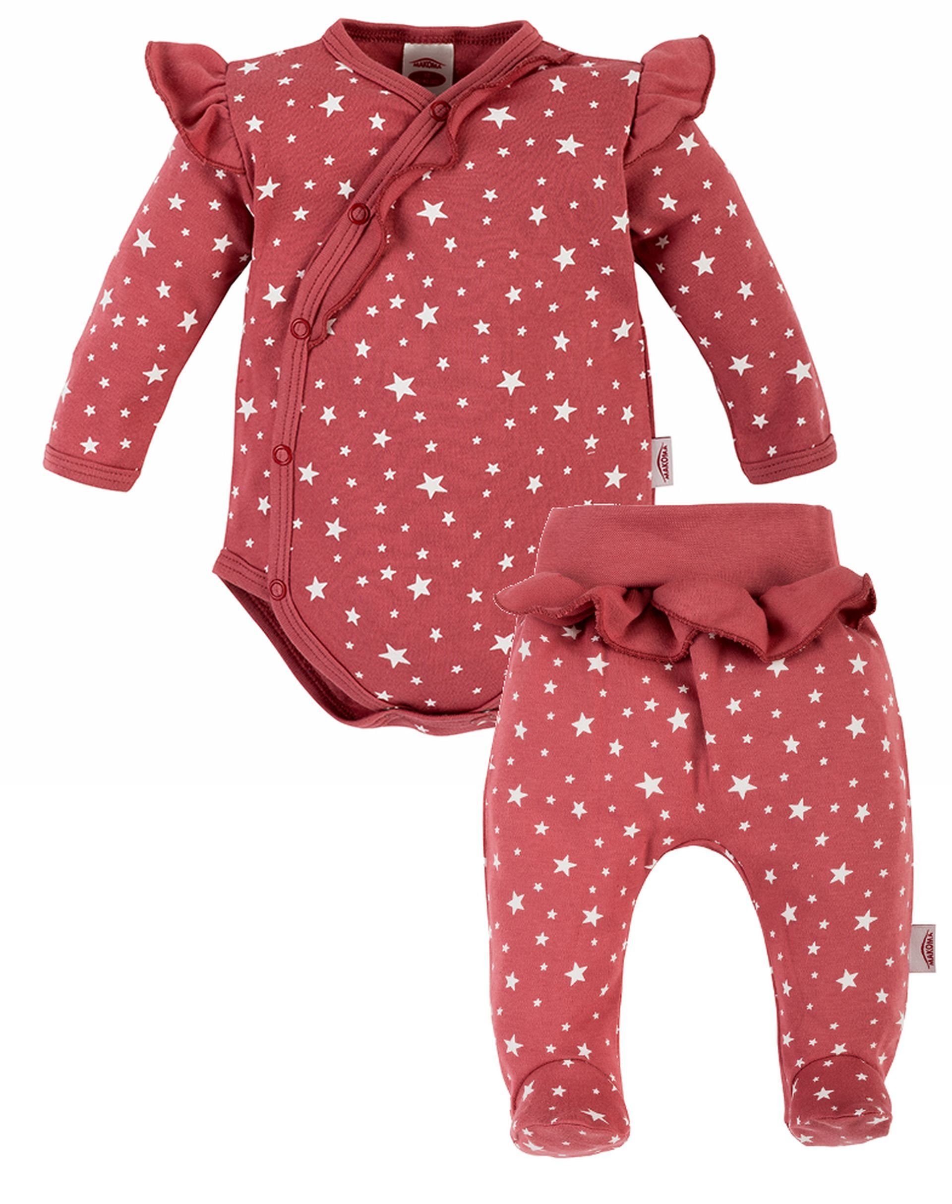 100% Hose & Fuß & (Set, Hose 2-tlg) Sterne Strampelhose Baby Makoma Wickelbody mit Baumwolle Langarm Body Body
