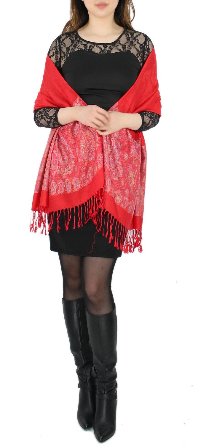dy_mode Modeschal Eleganter Damen Schal Stola Schultertuch im Paisley Muster, mit Fransen