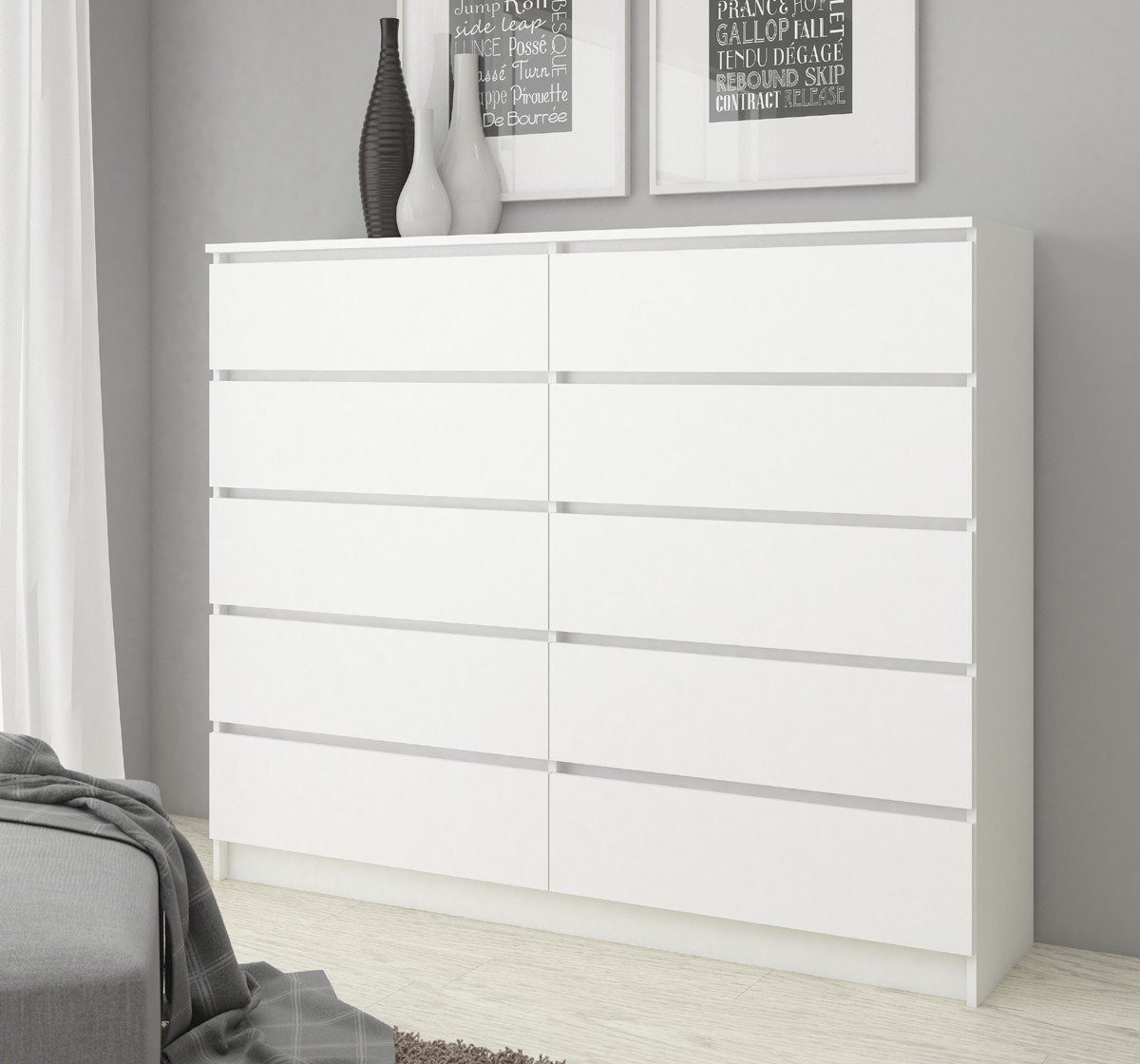 Raumhirsch Furniture Kommode mit 10 Schubladen 138 cm breit Holz Schrank, (viele Farbvarianten - Maße: 138 x 121 x 40 cm) - Hochwertig & stabil