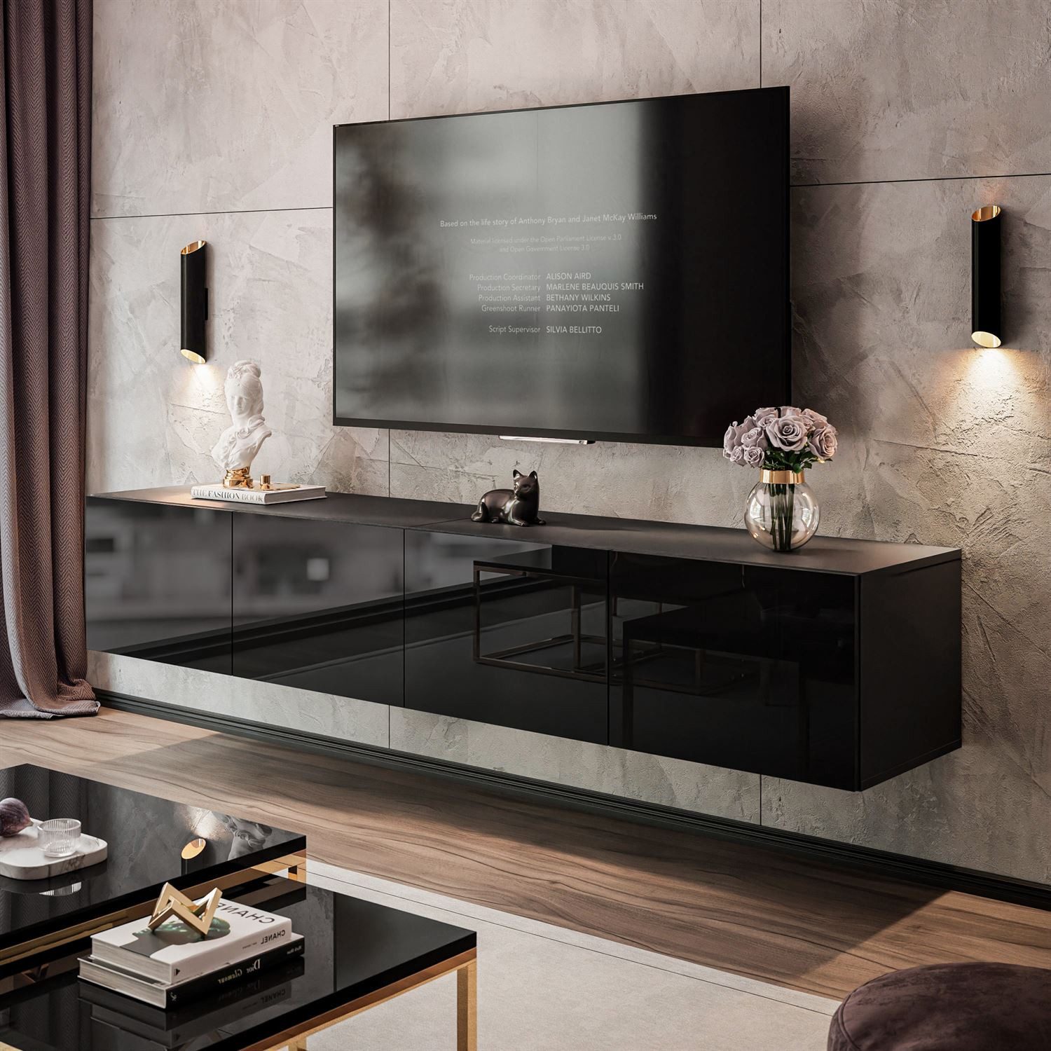 yourhouse24 Lowboard NOISY 200 cm TV-Schrank hängend mit LED & Push-to-Open (2x100 cm)