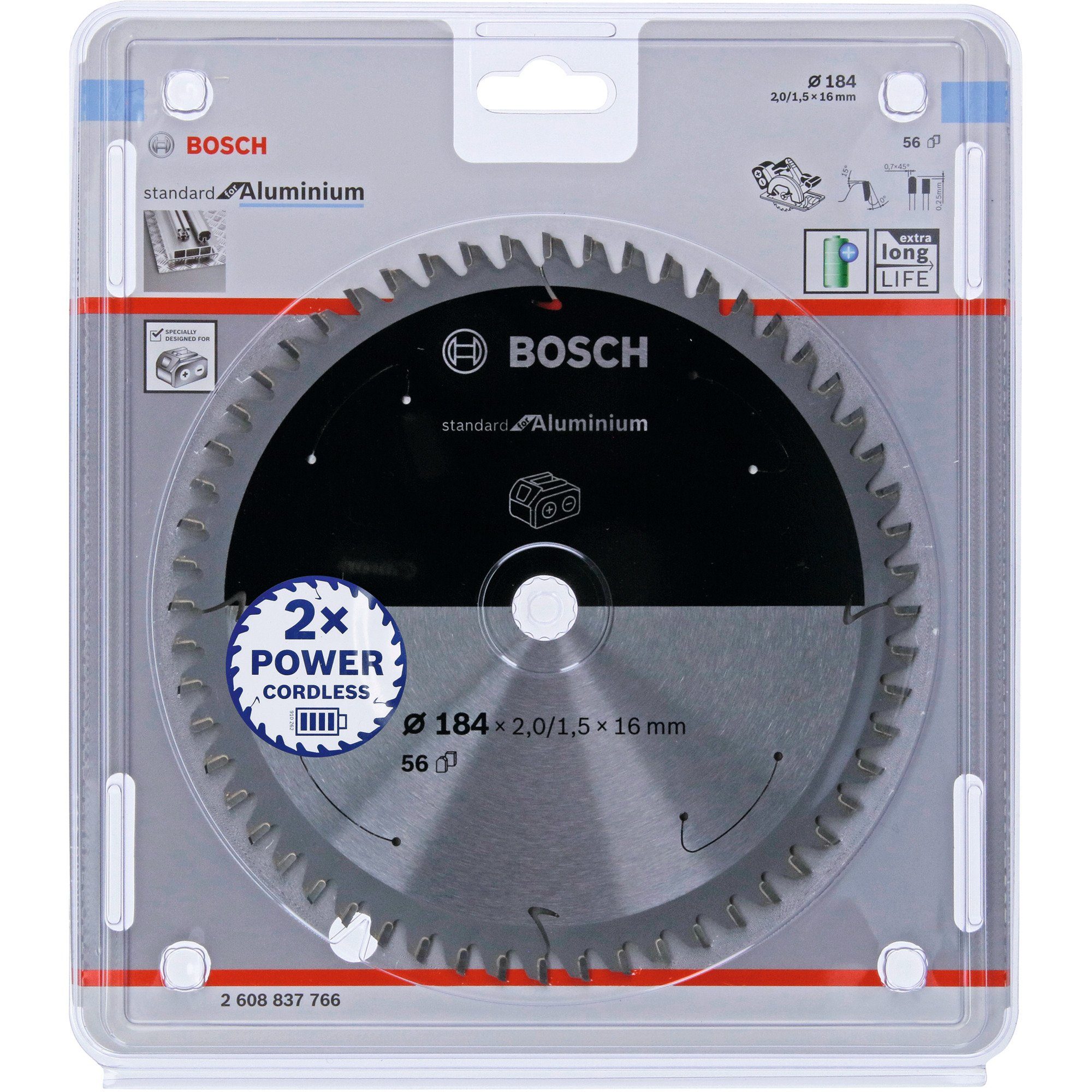 BOSCH Sägeblatt Kreissägeblatt Standard for Aluminium, Ø 184mm, 56Z,  Sägeblattstärke: 1,5 mm