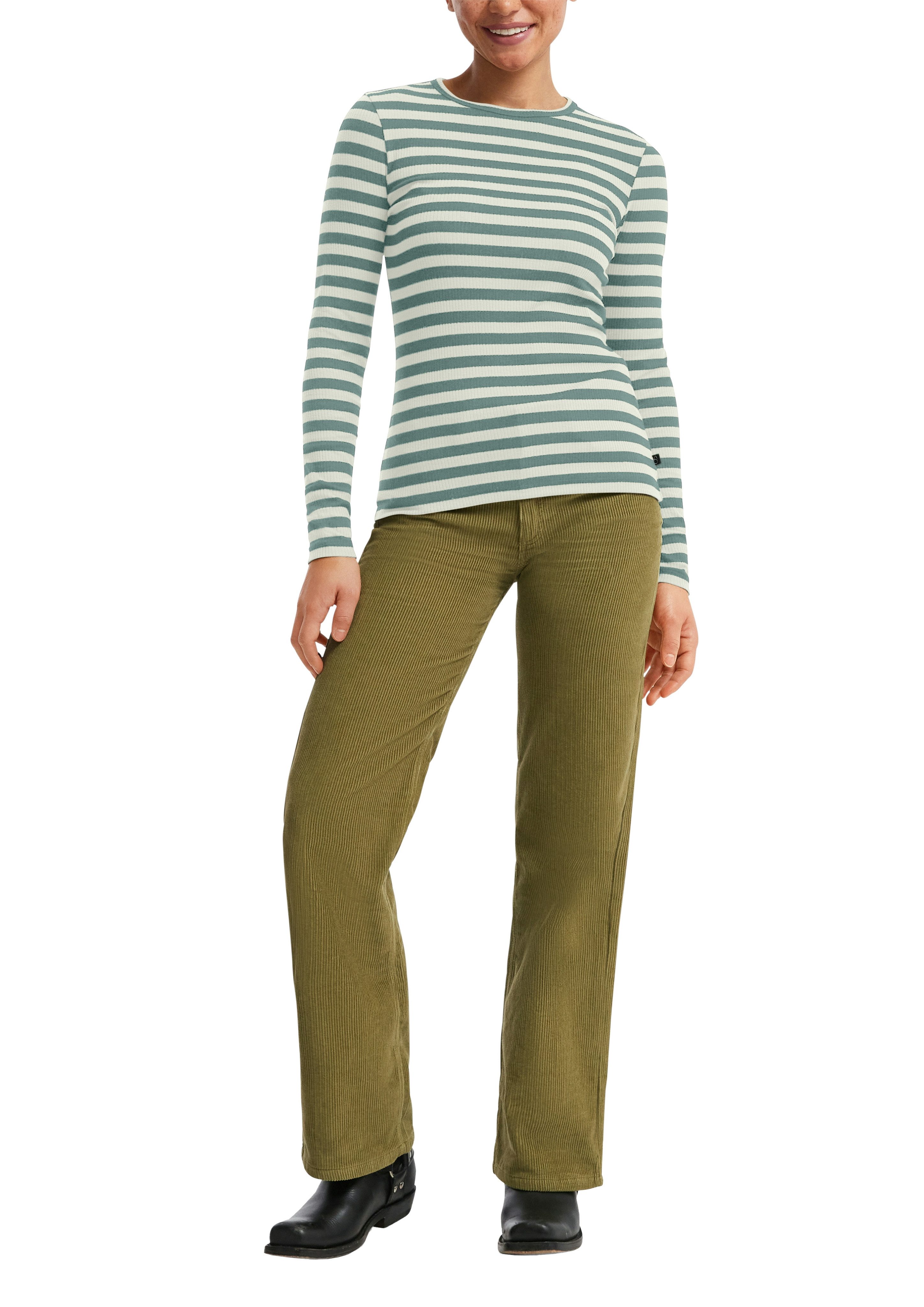 QS Langarmshirt Sommershirt, geringelt, Ripp-Ware günstig online kaufen