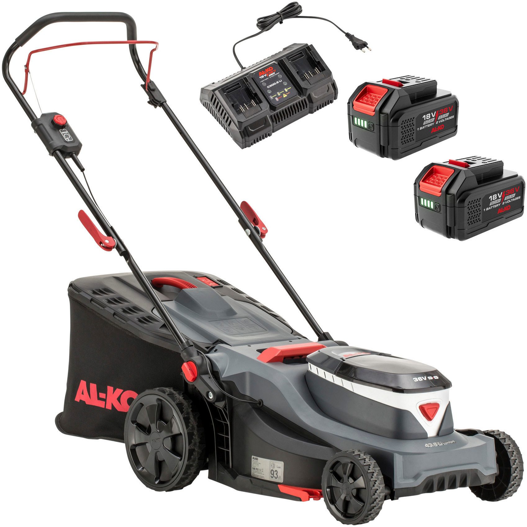 AL-KO Akkurasenmäher 43.6 Li COMFORT SET, 43 cm Schnittbreite, (inkl. 2x 18 / 36 V (5 Ah/2,5 Ah) und Doppelladegerät)