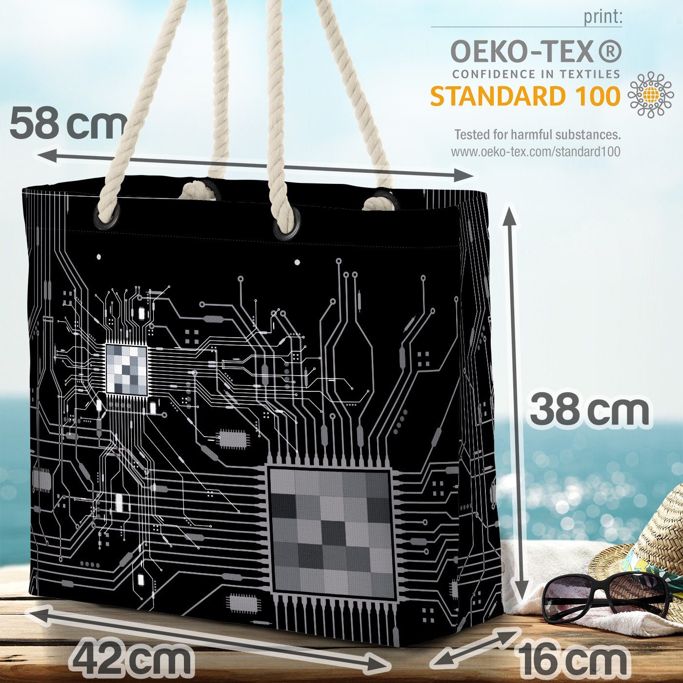 VOID Strandtasche (1-tlg), pc prozessor Platine Computer Gamer schwarz Chip Cyborg CPU Sheldon