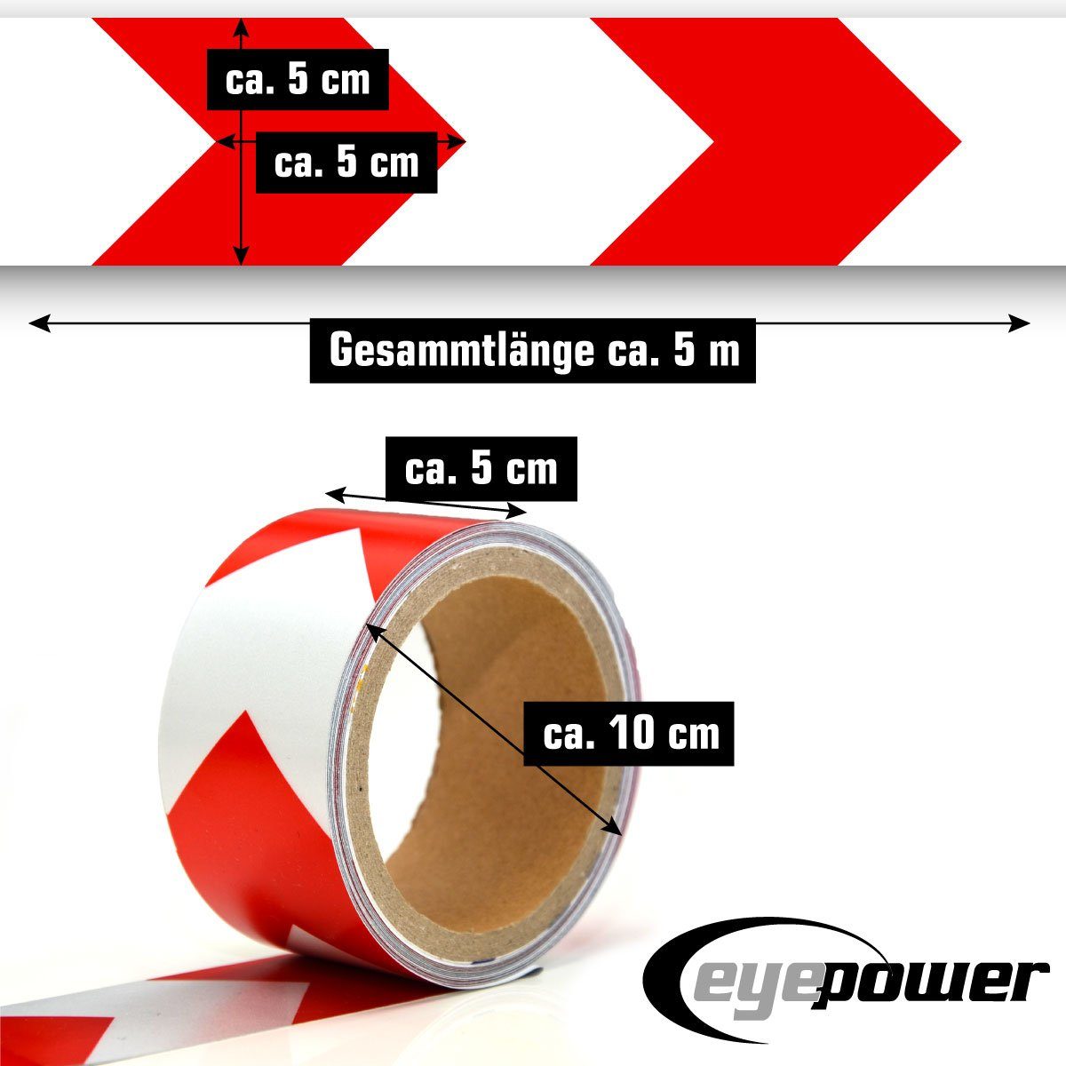 eyepower Klebeband Reflektorband Warnband x Rot Klebeband 5cm Weiß Reflektierend Selbstklebend 5m