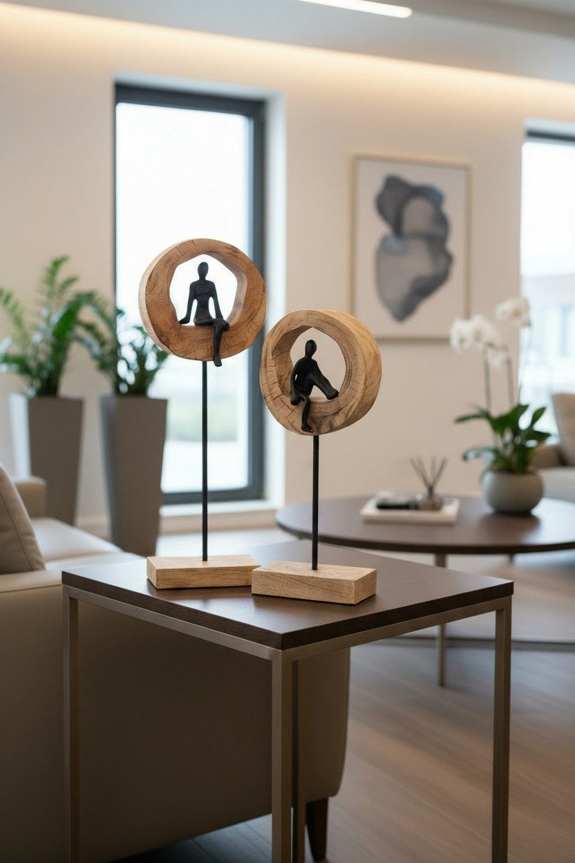 MF Dekoobjekt Dekofiguren Denker im Ring aus Mangoholz und Aluminium schwar günstig online kaufen