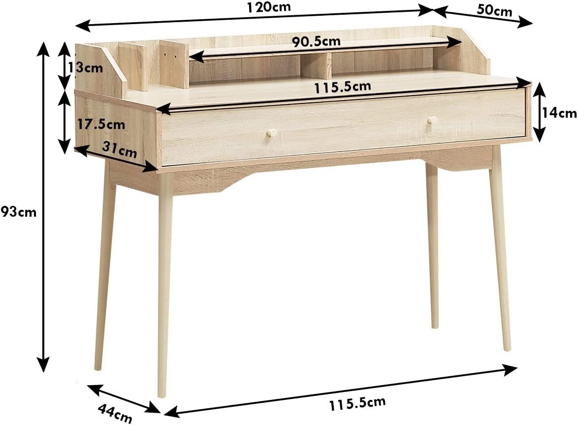 KOMFOTTEU Computertisch mit Schublade, Schreibtisch Natur
