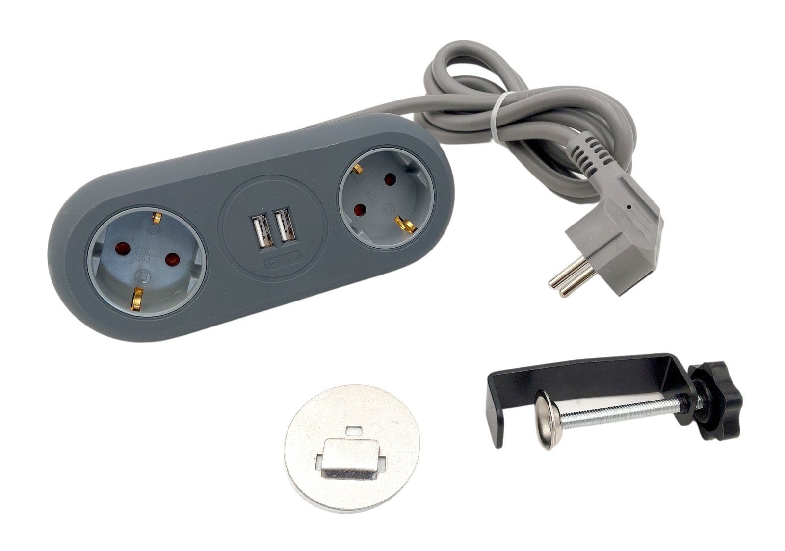 BURI Unitec Tischsteckdose 2-fach mit 2x USB Steckdosenleiste Verteiler Mehrfachsteckdose