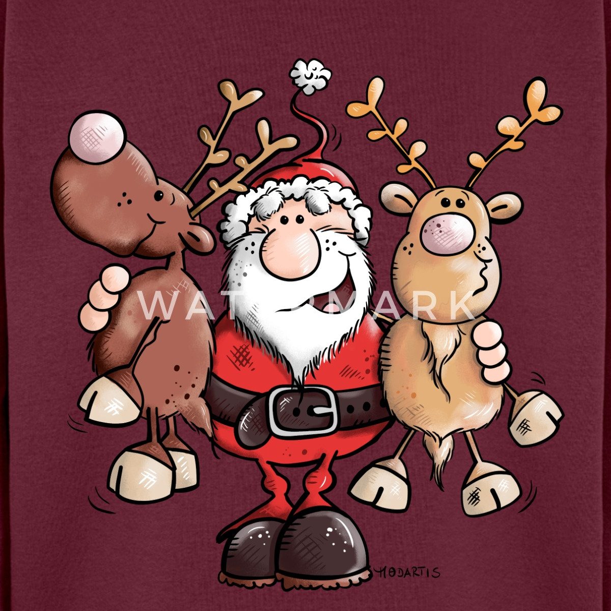 Spreadshirt Sweatshirt Fröhlicher Weihnachtsmann Mit Rentieren Cartoon Stil günstig online kaufen
