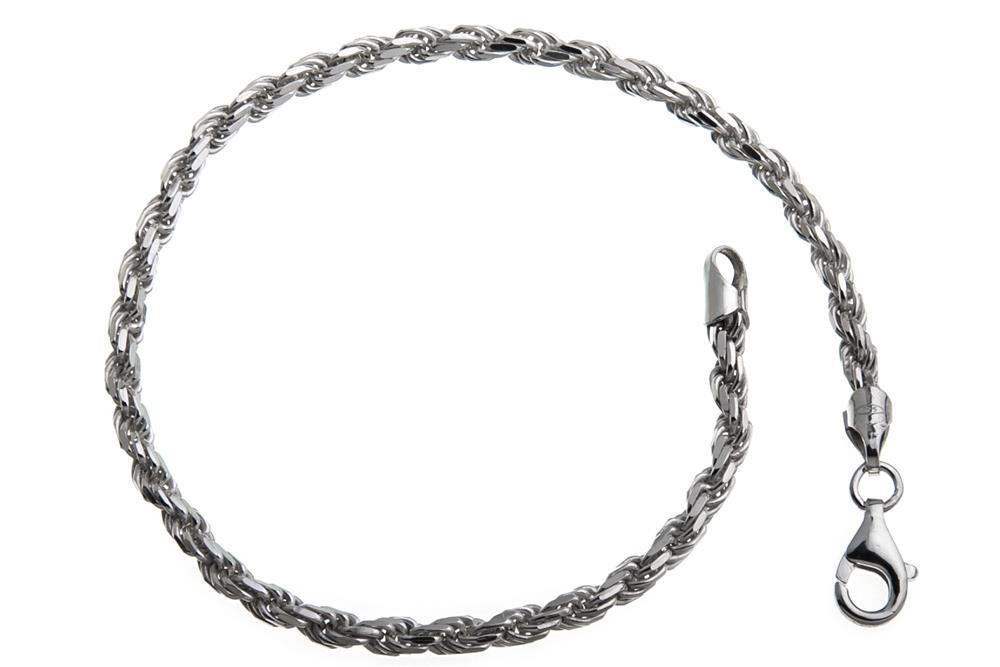Silberkettenstore Silberarmband Kordelkette Armband 3mm - 925 Silber, Länge wählbar von 16-25cm