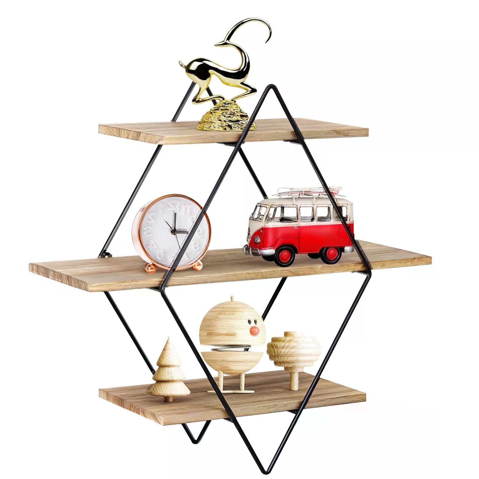Holz Lichter Wandregal Wandregal Bücherregal 3 Ebenen Schweberegal Holzregal, Packung, Stilvolles, rundes Design für moderne und elegante Räume