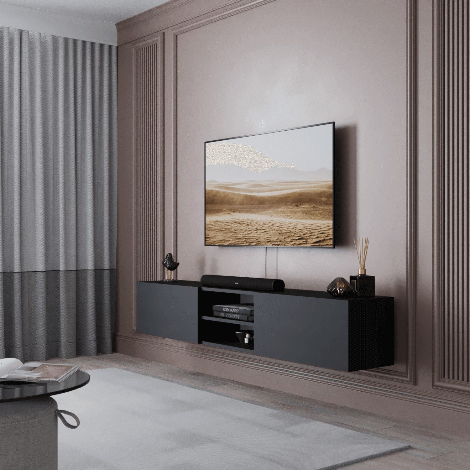 BDR Smart Home Art Lowboard Waco TV Lowboard 180 cm, 2 Türen Wandmontage Modernes Design