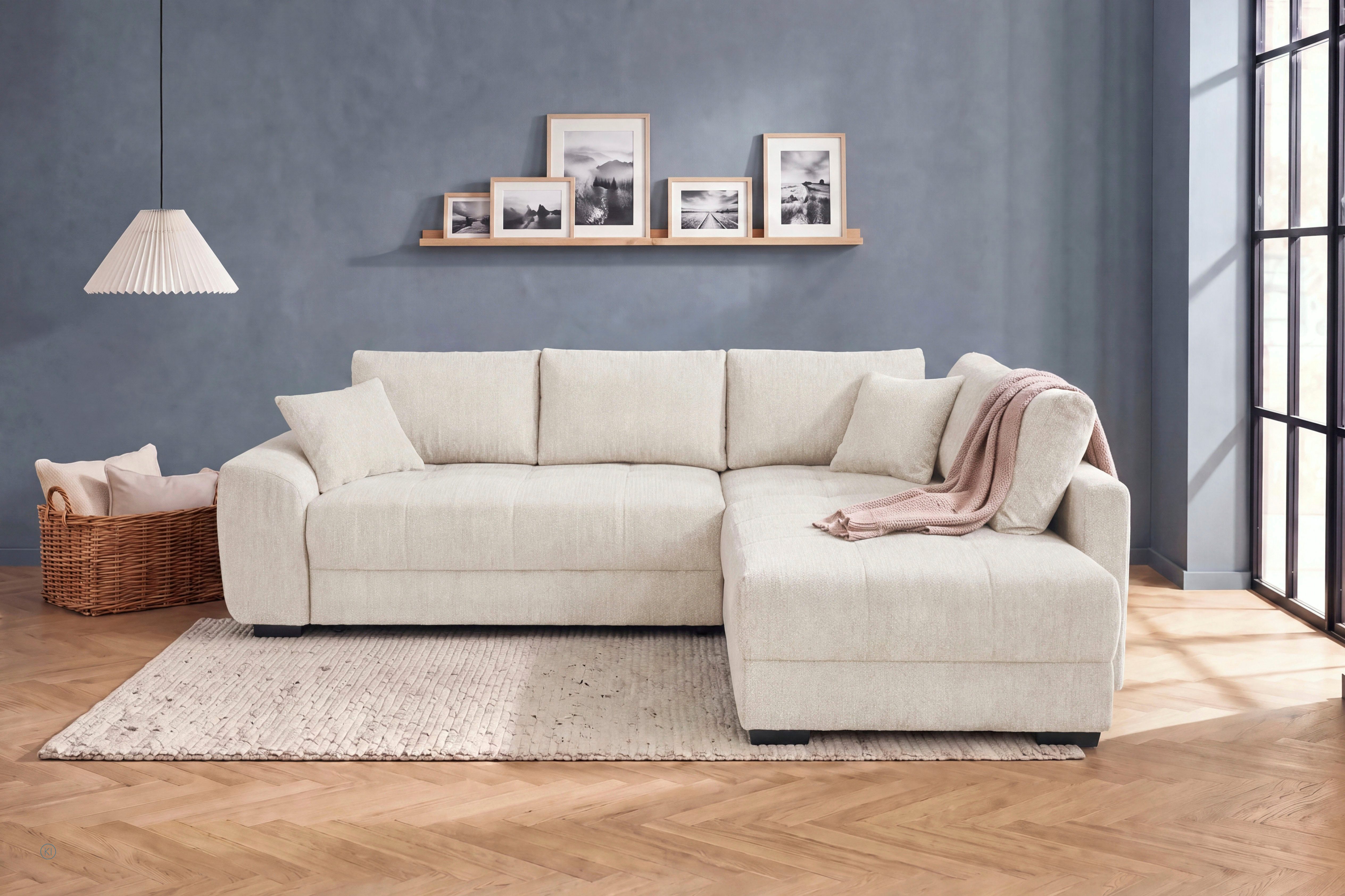 Jockenhöfer Gruppe Ecksofa Amalfi L-Form, B: 270 cm, Liegefl. 146x224 cm, Dauerschlafsofa, Couch mit Tonnentaschen-Federkern, Topper, Bettkasten & Kissen