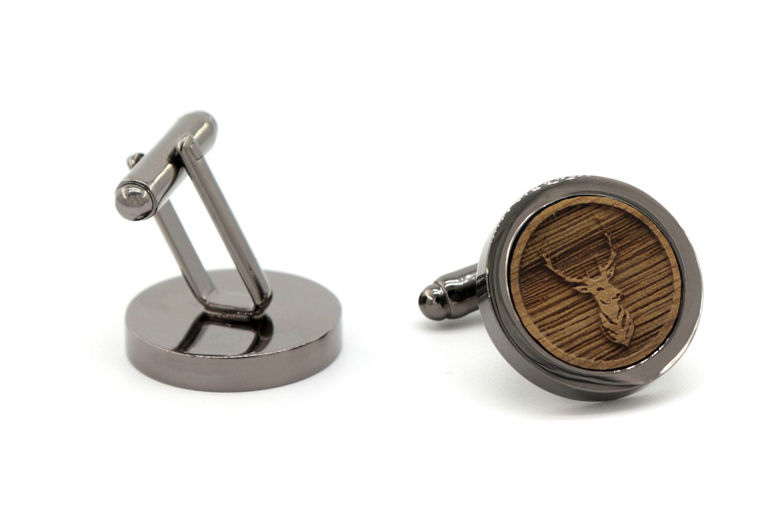 NaturSchatulle Manschettenknöpfe mit Gravur aus Holz und Edelstahl rund für günstig online kaufen