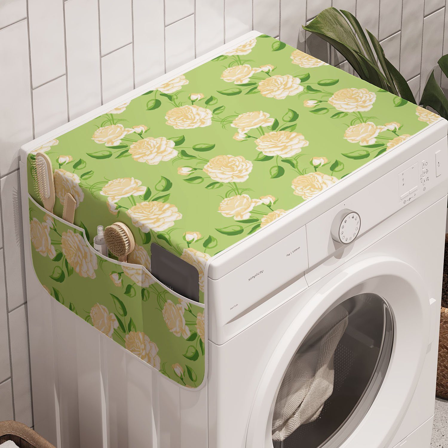 Abakuhaus Badorganizer Anti-Rutsch-Stoffabdeckung Trockner, für und Rose Vintage Frische Waschmaschine Blumen gelbe