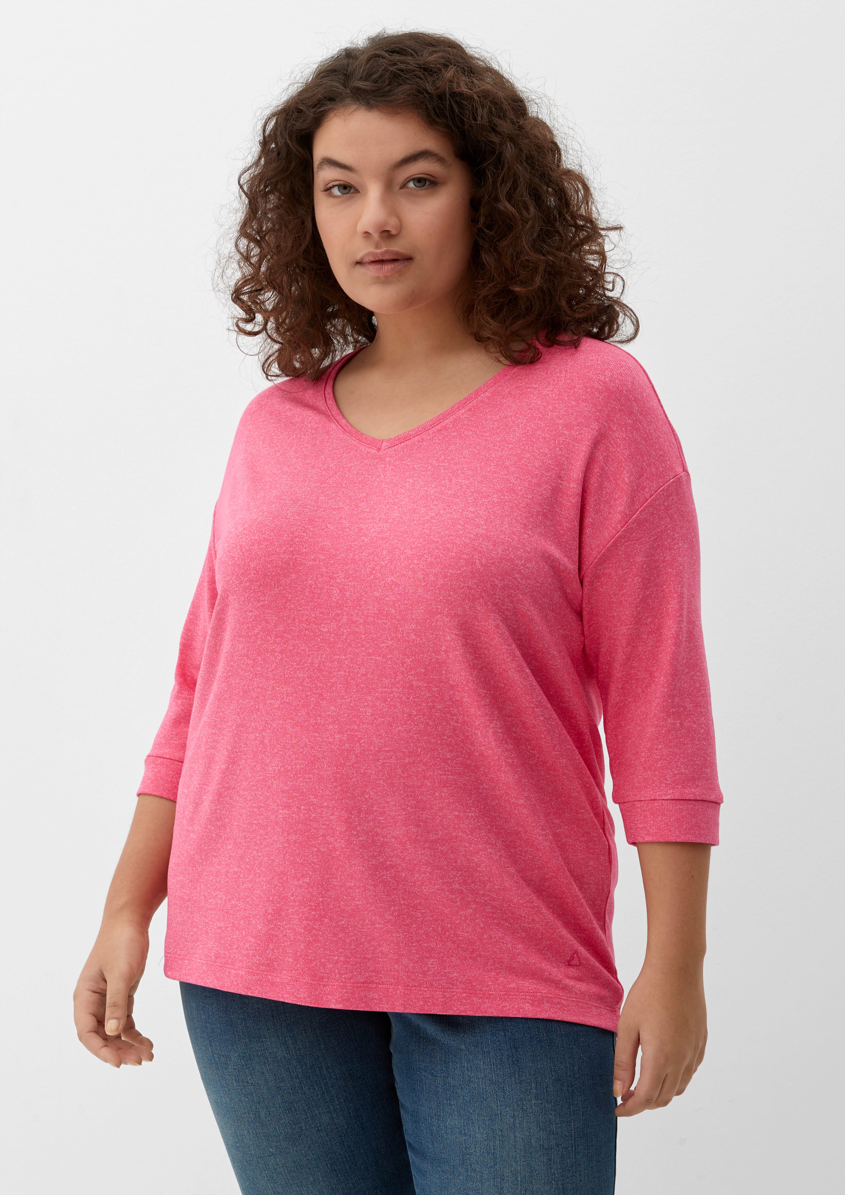 TRIANGLE 3/4-Arm-Shirt T-Shirt mit V-Ausschnitt Stickerei pink