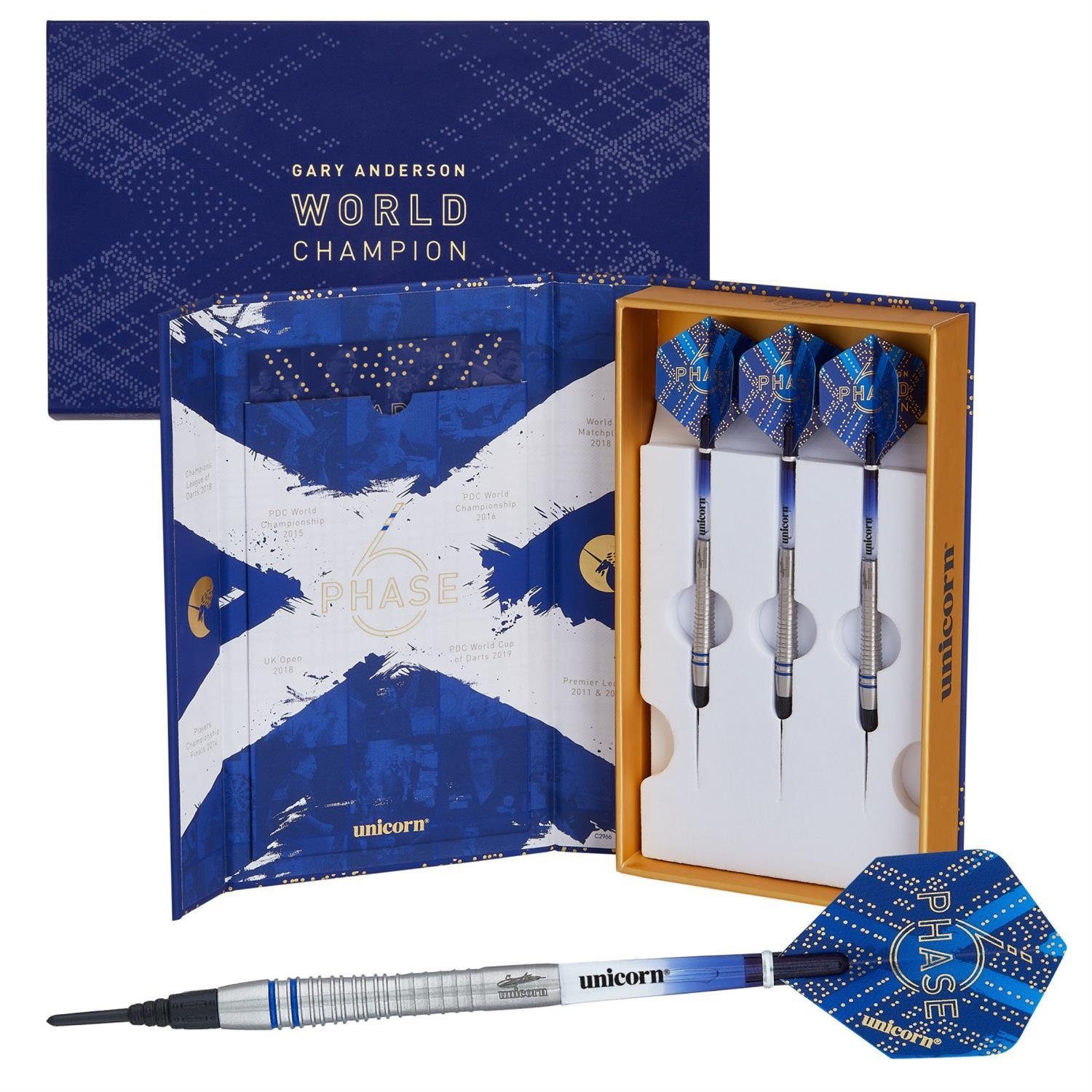 unicorn Softdarts Phase 6 World Champion Gary Anderson Soft Dart Presentation Box 18g