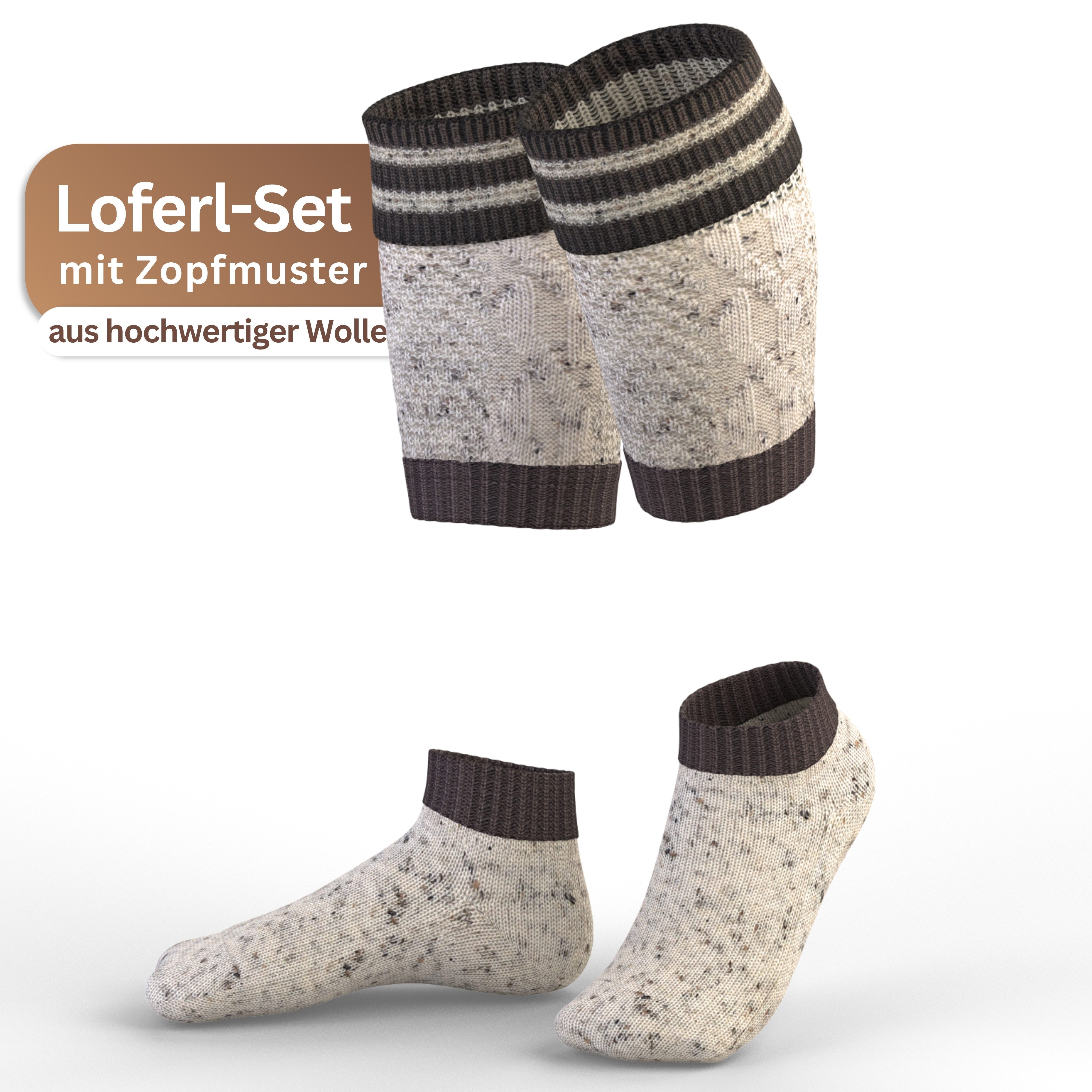 MEDOLY Trachtensocken Loferl-Set Wolle (2-Teilig) Trachtenstrümpfe mit Zopfmuster
