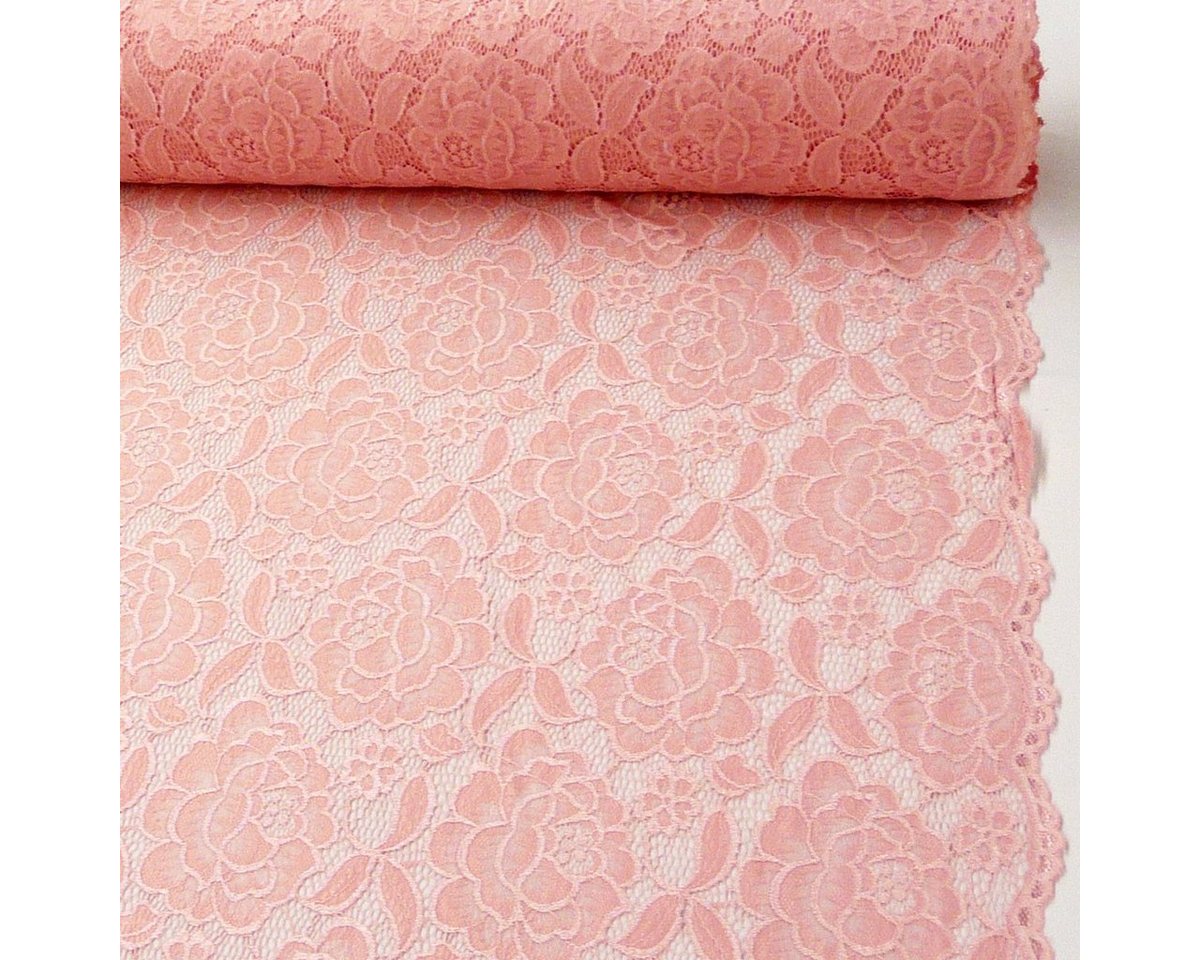 Thumbnail - SCHÖNER LEBEN. Stoff Elastische Spitze Blumen mit Wellen Abschluss beidseitig rosa