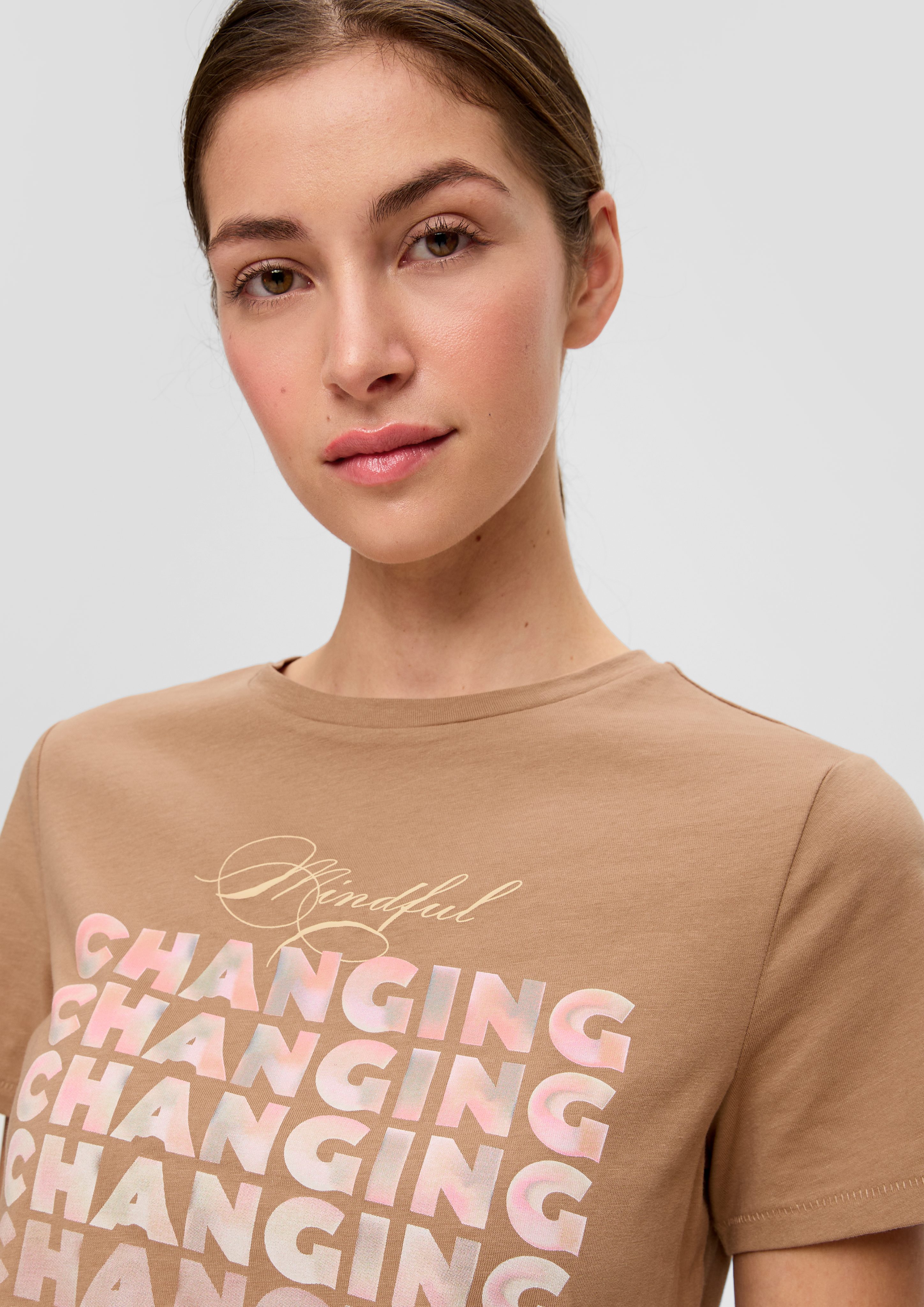 QS Kurzarmshirt Baumwollshirt mit Frontprint günstig online kaufen