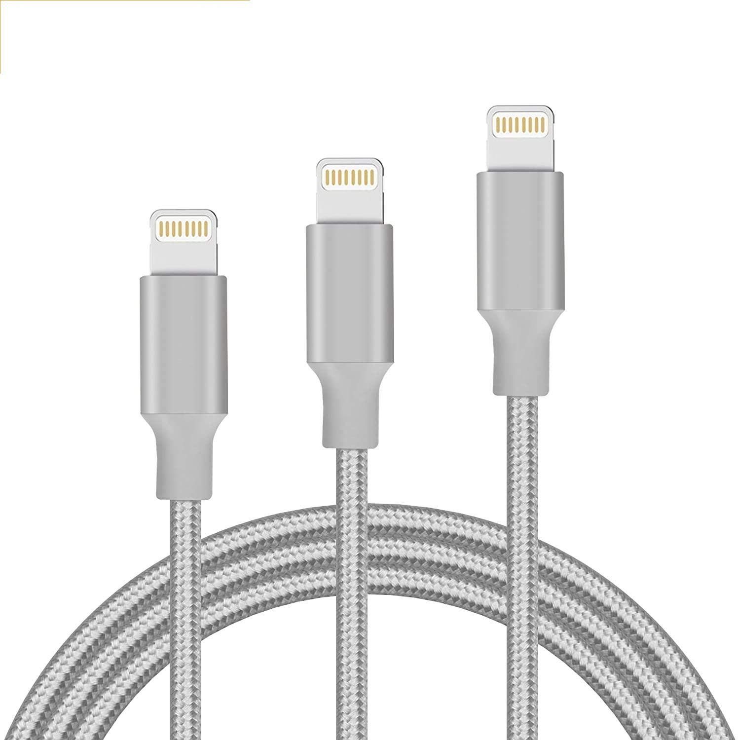 Quntis iPhone Ladekabel Nylon USB-Kabel, Lightning Kabel 3Pack 1m 2m 3m