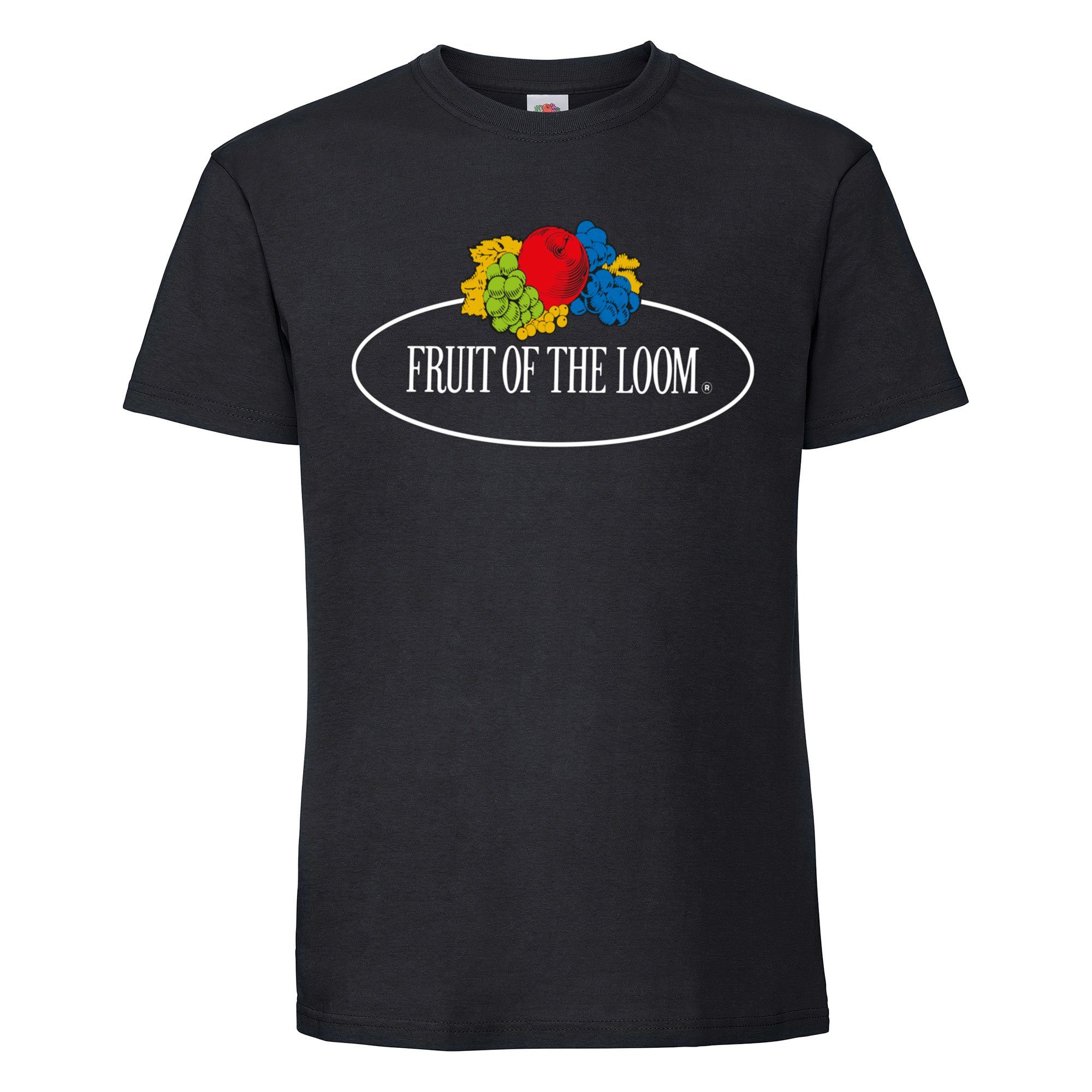 - schwarz Fruit Ringspun groß the T-Shirt Vintage-Logo of Rundhalsshirt Loom Premium